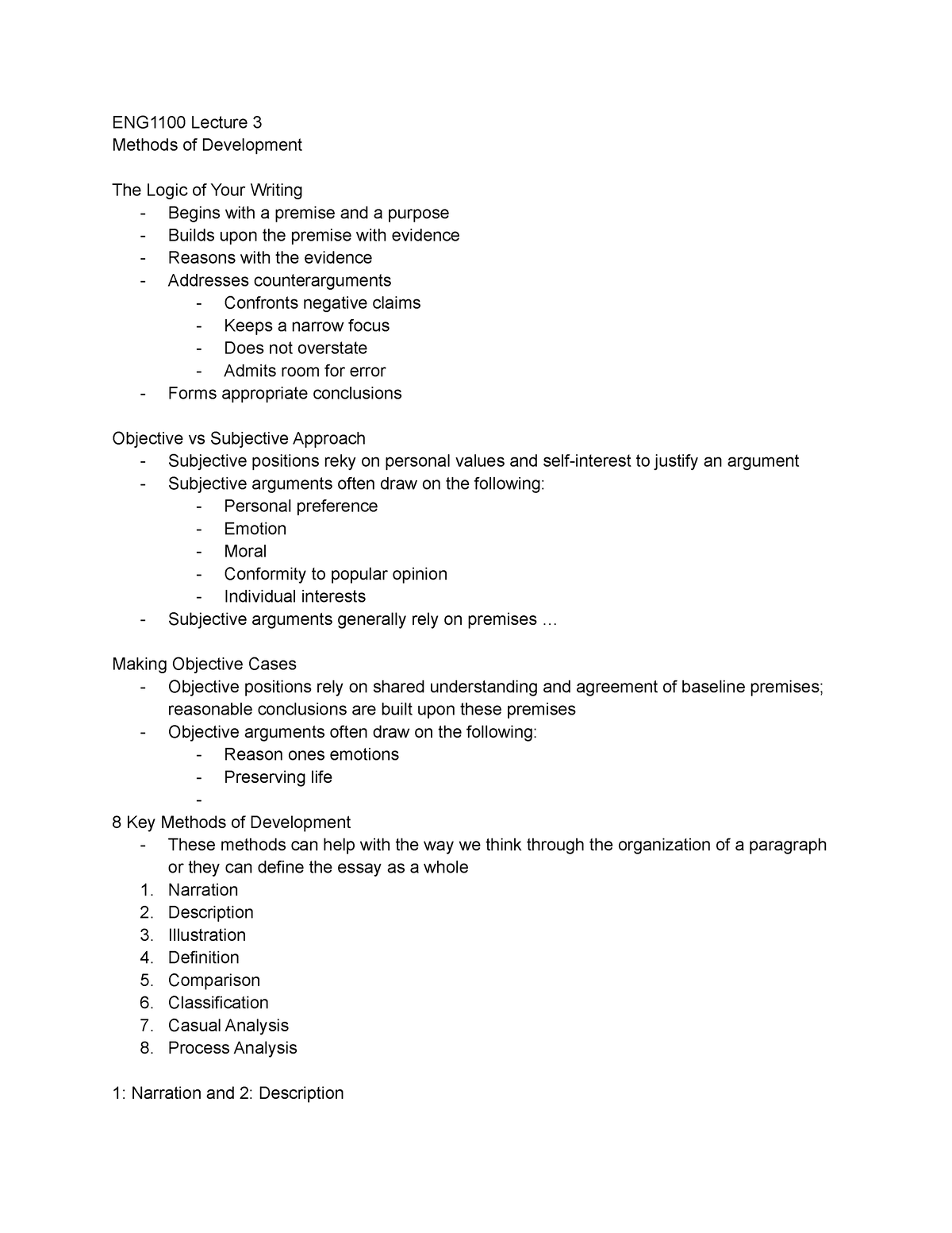 ENG1100 Lecture 3 - .. Making Objective Cases - Objective positions ...