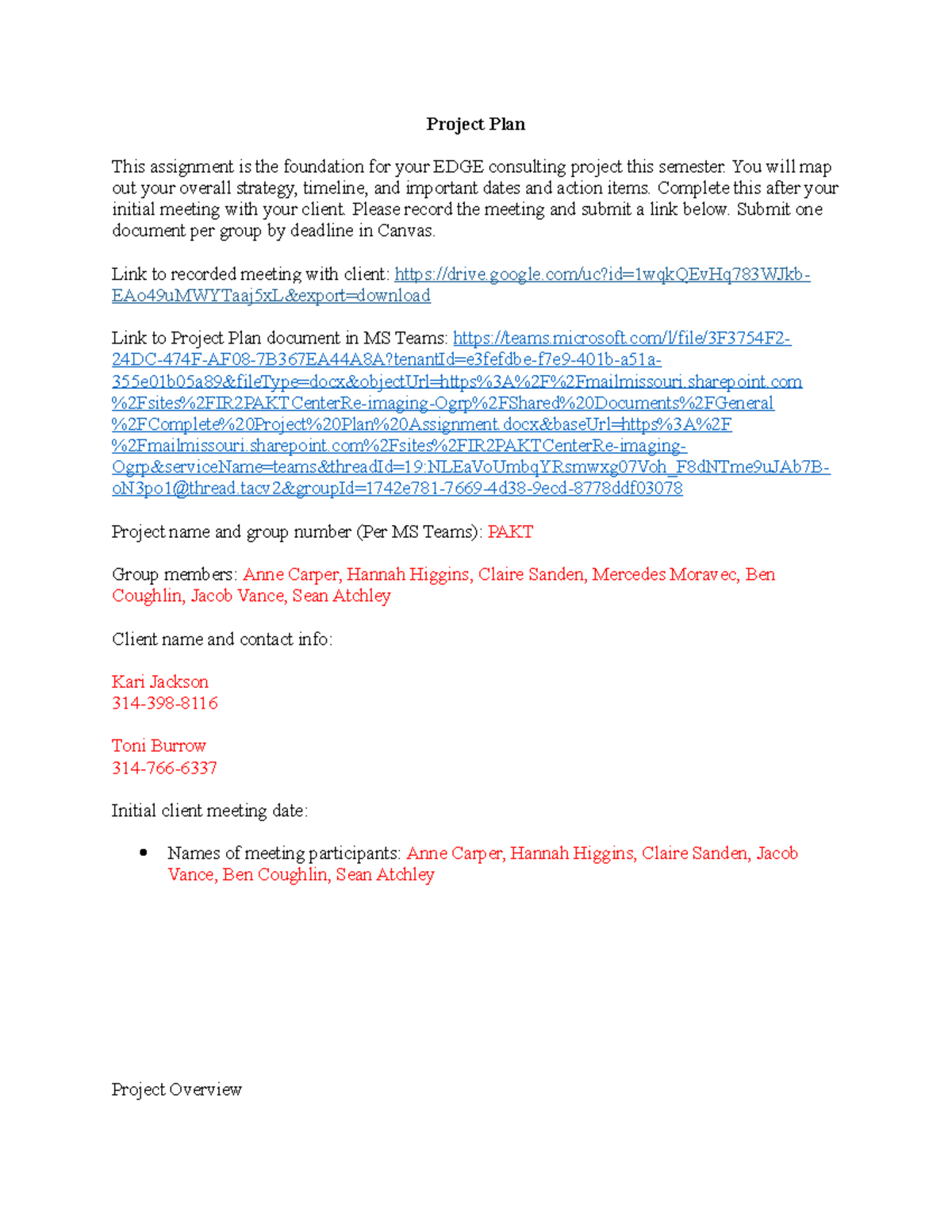 Complete Project Plan Assignment - Project Plan This assignment is the ...