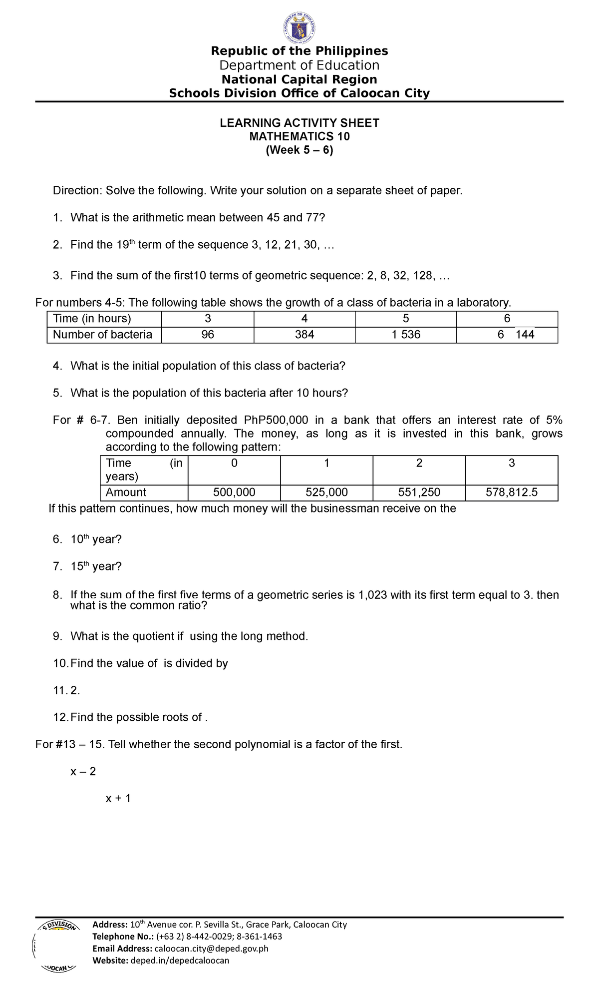 Math 10 LAS 3 Weeks 5 6 - cvrwbyw5by5y - Republic of the Philippines ...