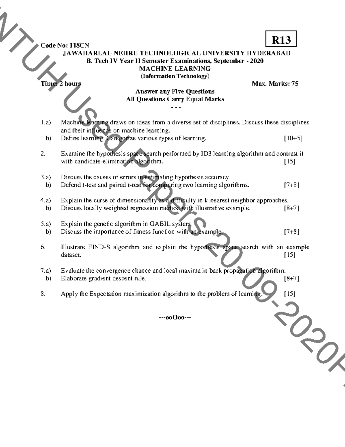 September 2020 code no 118cn jawaharlal nehru technological