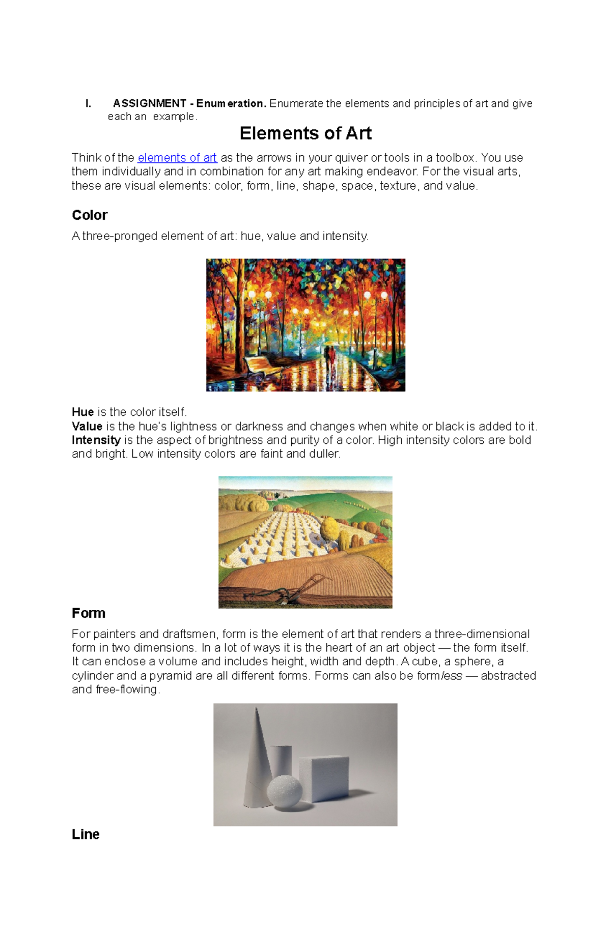 The Elements And Principles Of Art I ASSIGNMENT Enumeration 