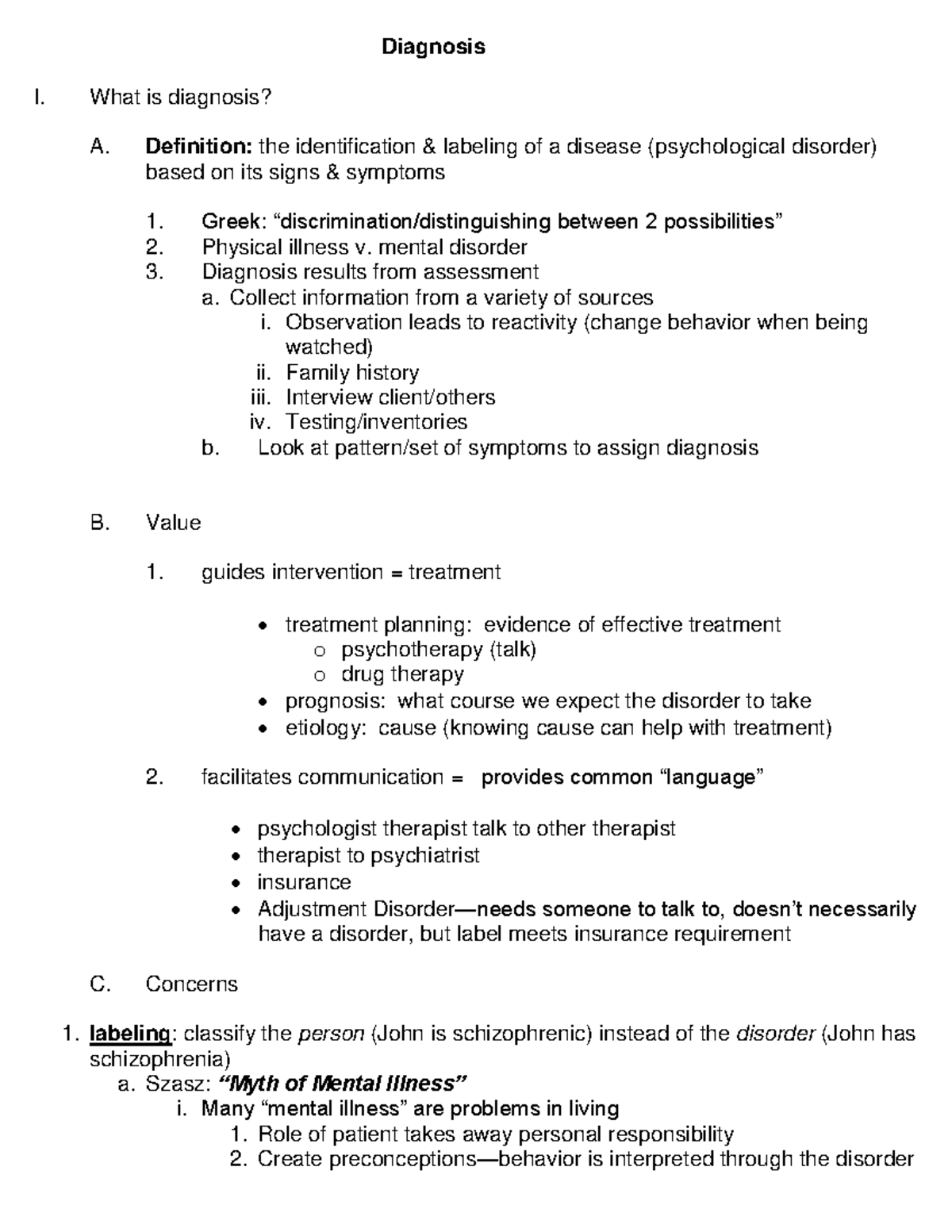 Seminar assignments - assessment outline and notes - Diagnosis I. What ...