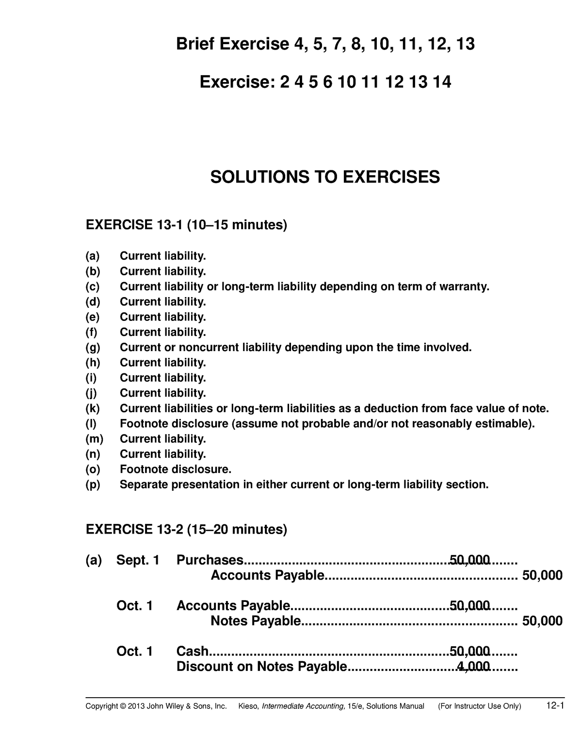 Intermediate Accounting Chapter 13 Solutions - Brief Exercise 4, 5, 7 ...