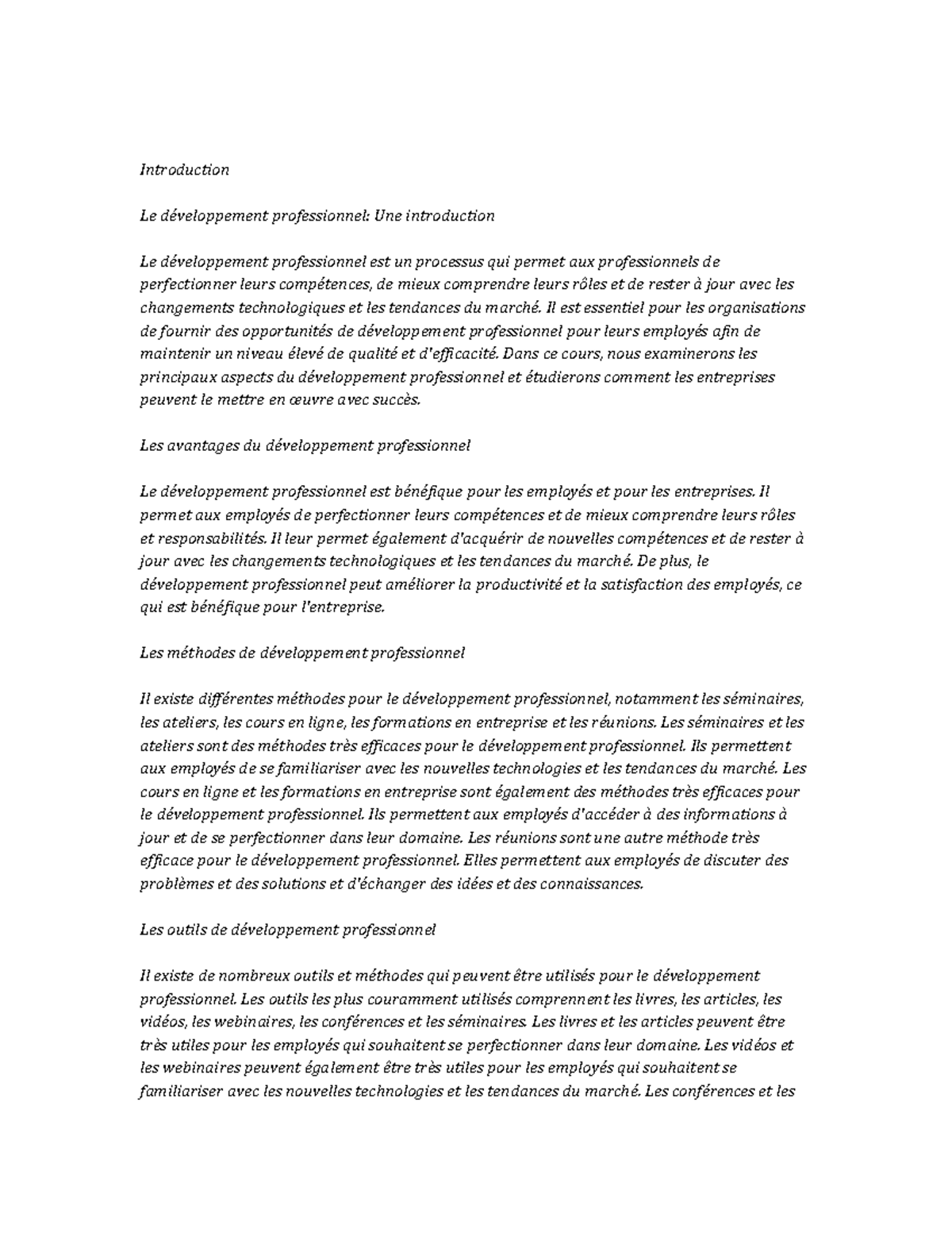 Professional Development note study - Introduction Le développement ...