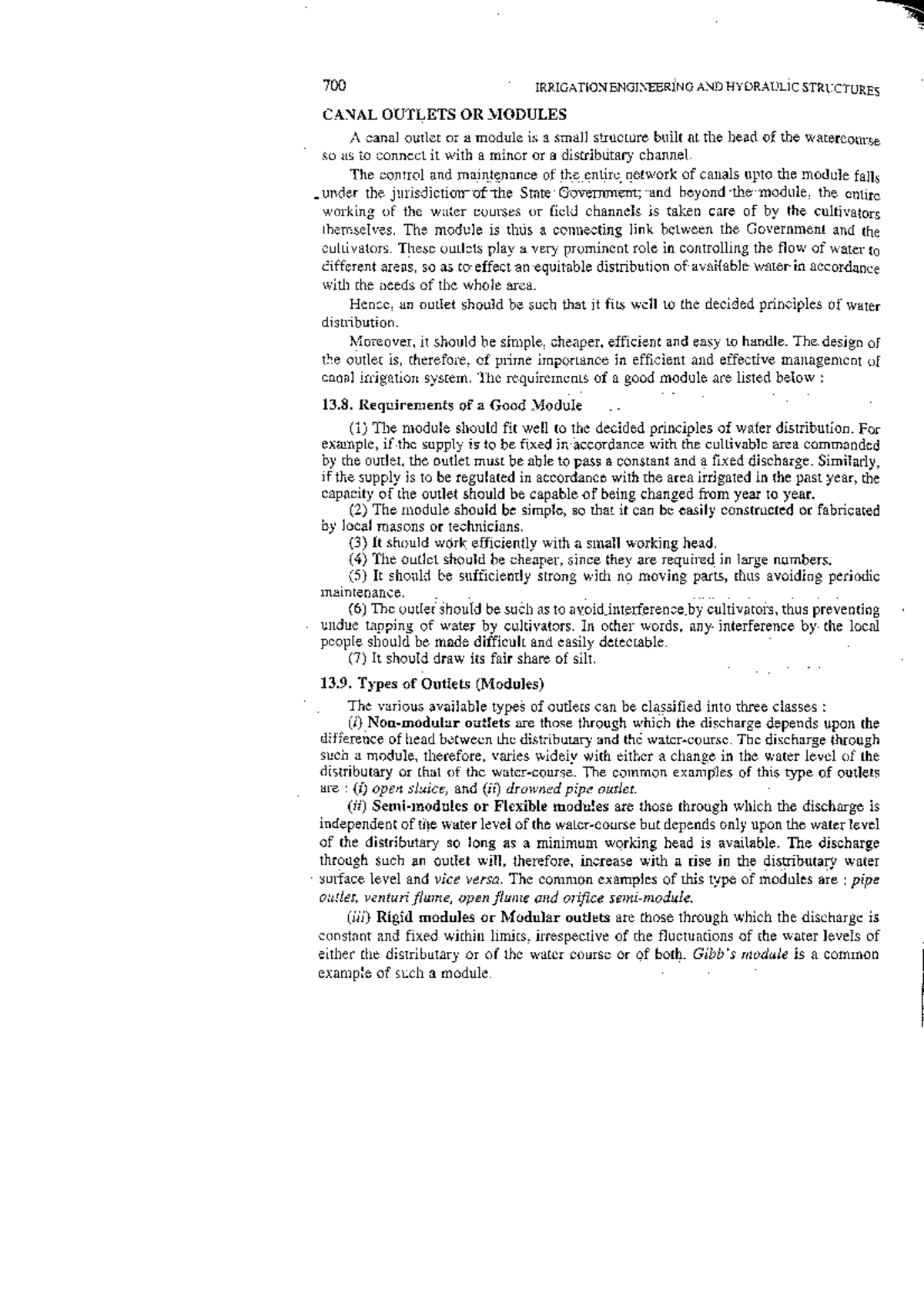 Canal outlets Irrigation Engineering and Hydraulic Structures by