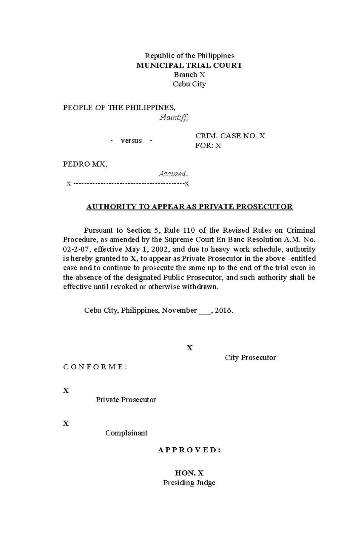 332030228 Sample Authority to Prosecute - Republic of the Philippines ...