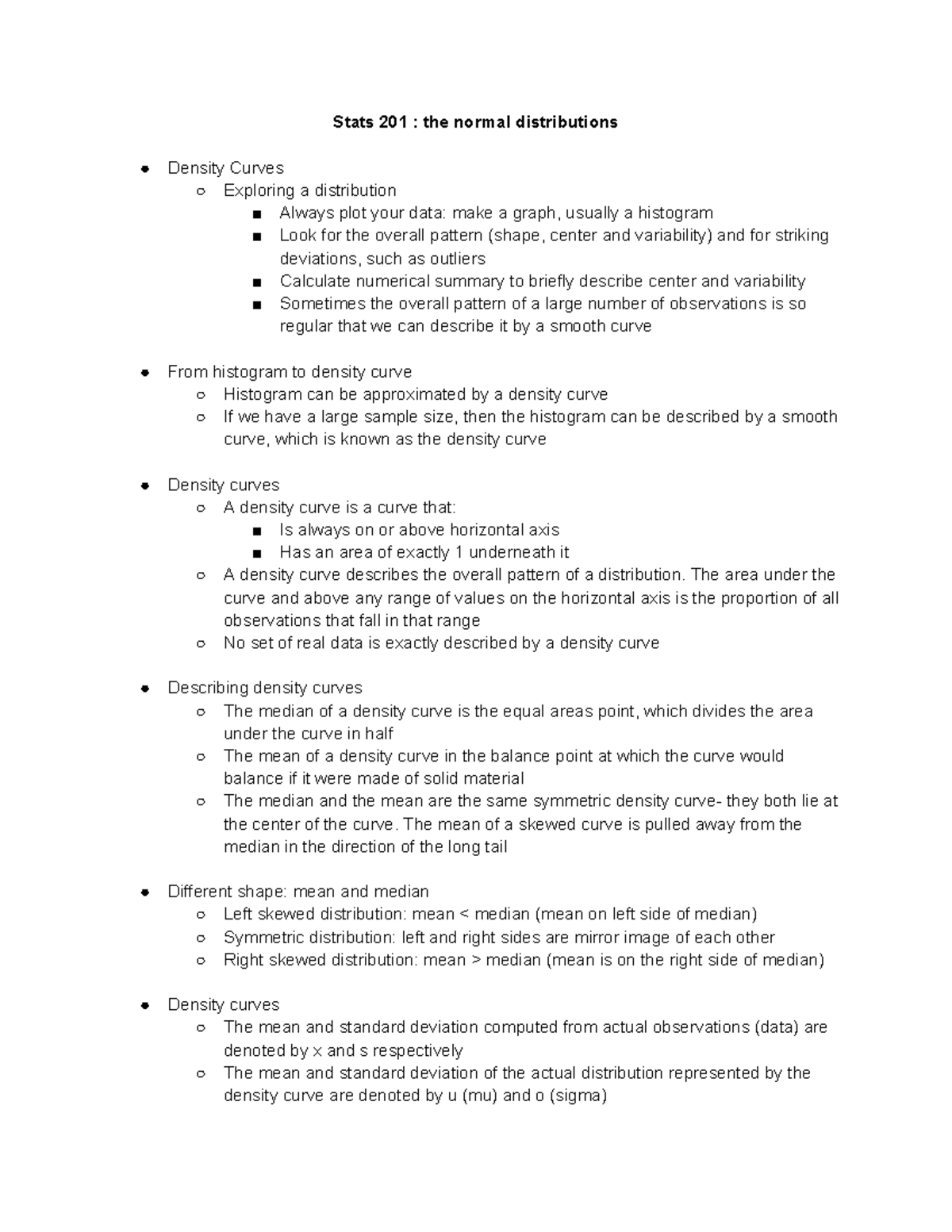 Stats 201 CH3 - notes - Stats 201 : the normal distributions Density ...
