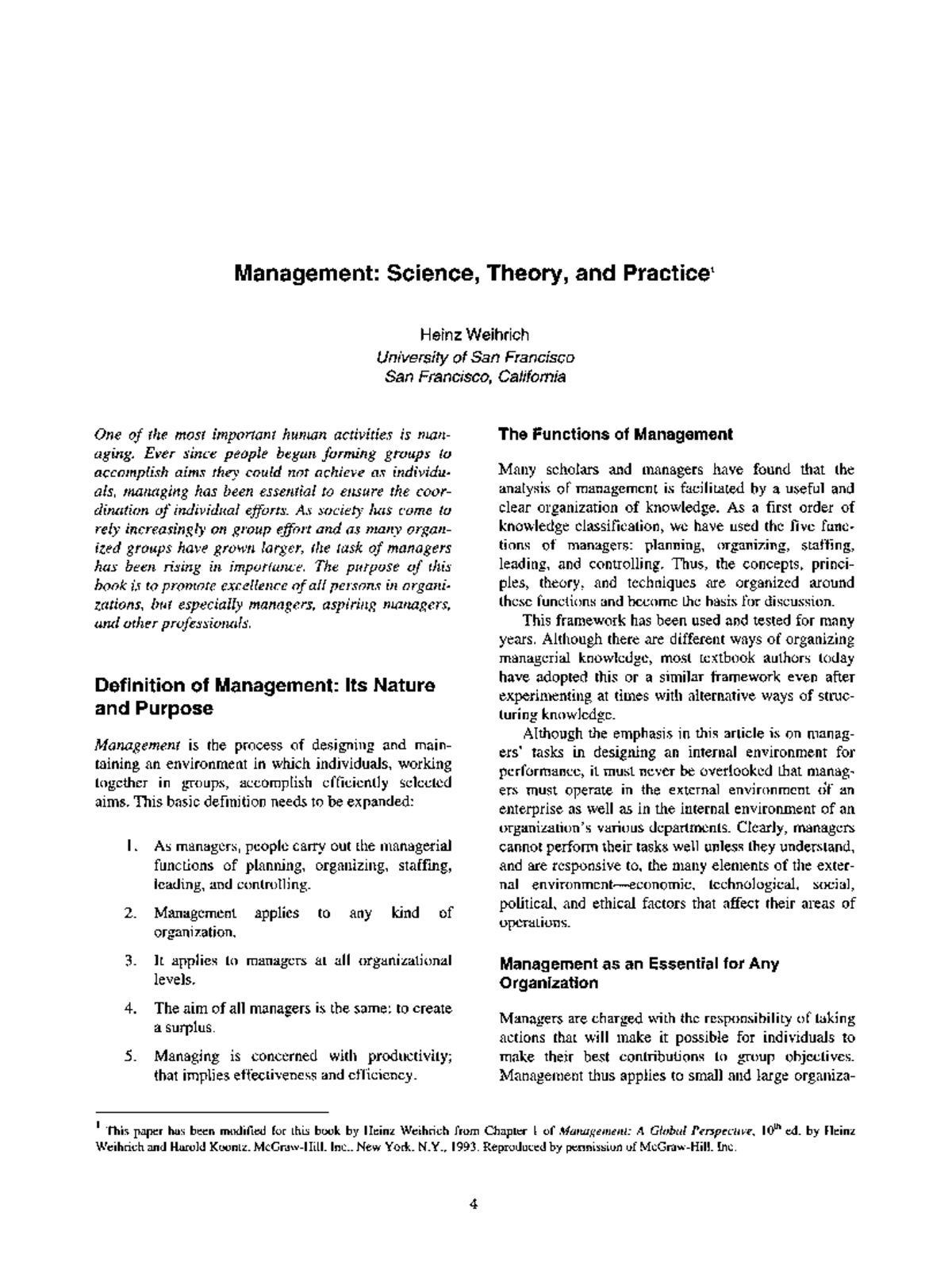 Intro-management - Management: Science, Theory, and Practice ####### 1 ...