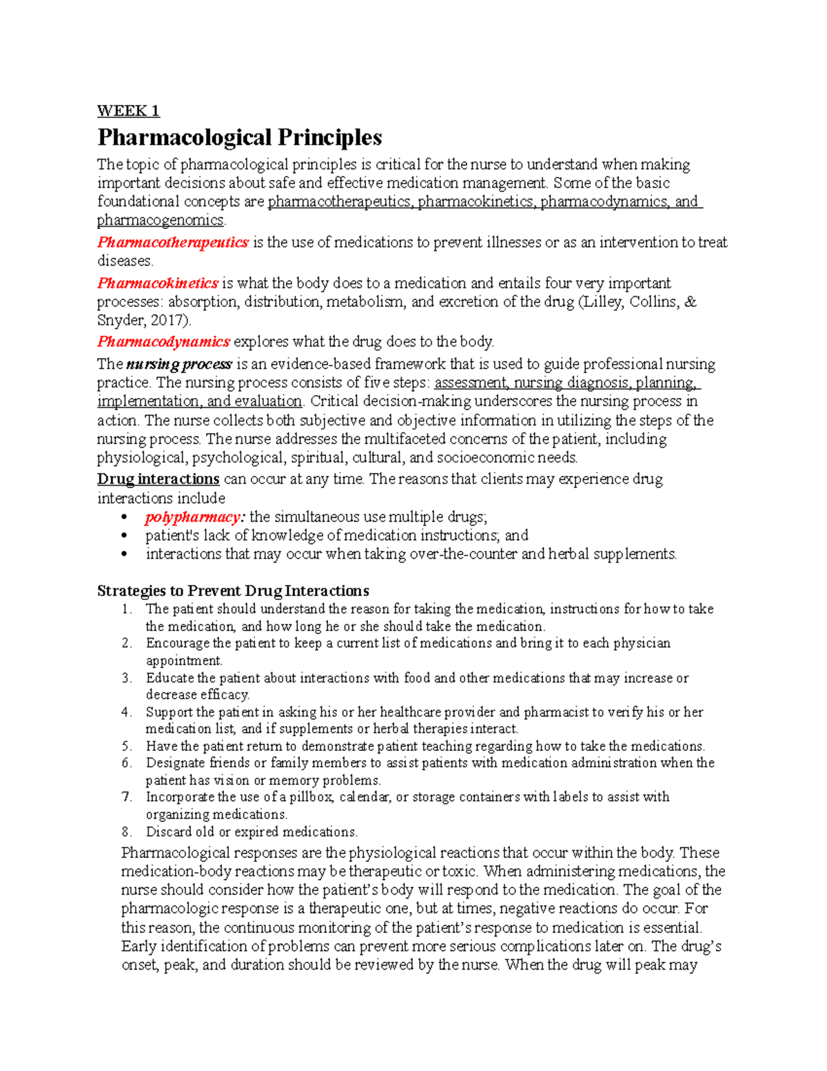 Pharm 1 - Lecture notes 1-3 - WEEK 1 Pharmacological Principles The ...