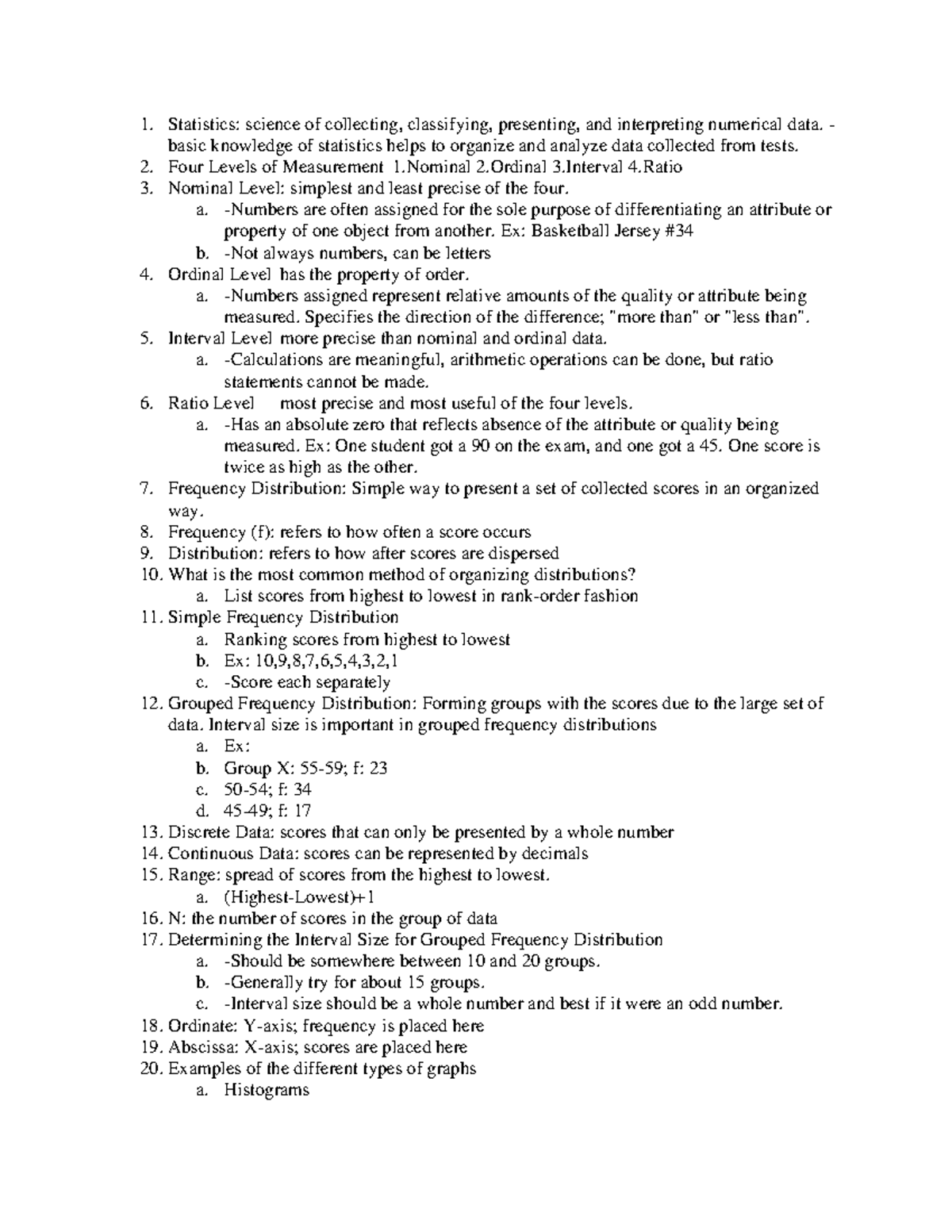 KINE 330 Exam 1 Review - Notes - Statistics: science of collecting ...