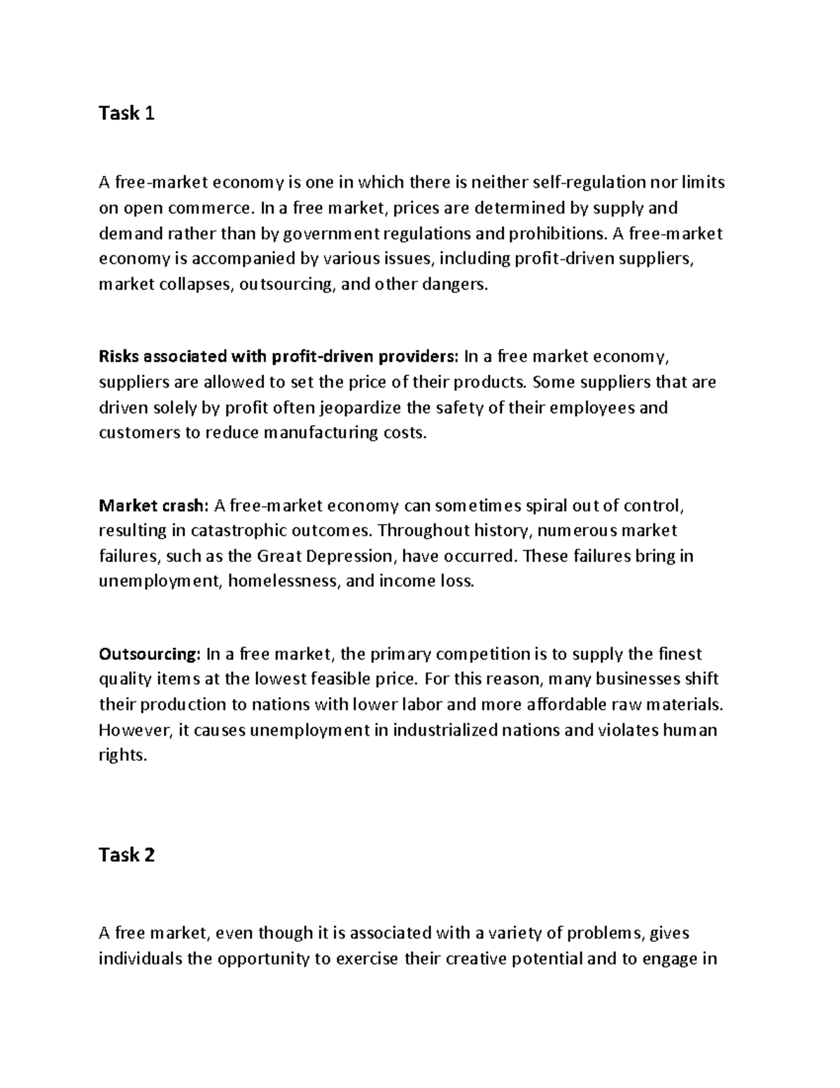 CAL1 Writing Task 1 A Free market Economy Is One In Which There Is