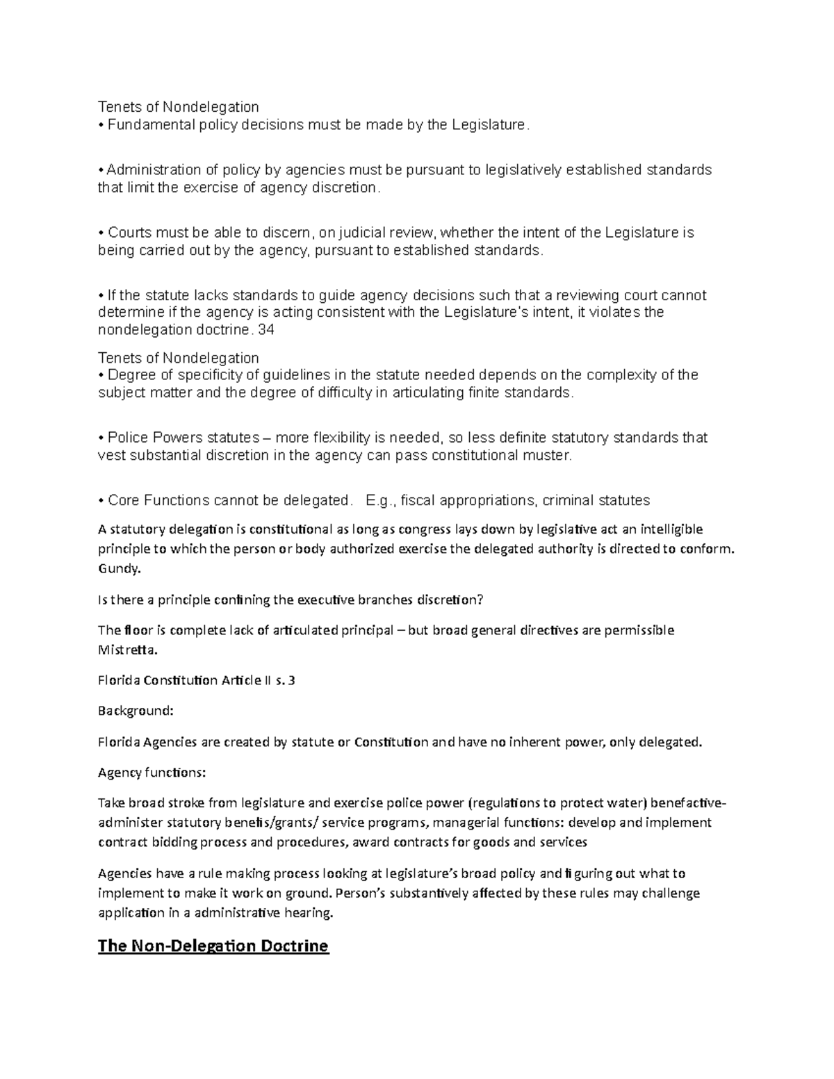 Florida Administrative Law Outline/Case Summaries - Tenets of ...