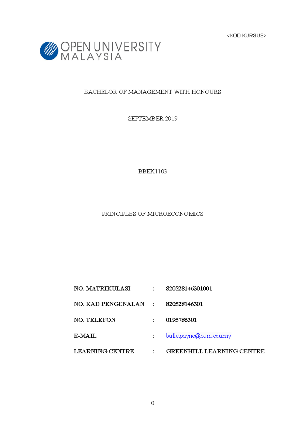 BBEK1103 Principles of Microeconomics 820528146301001 - u0026lt;KOD 