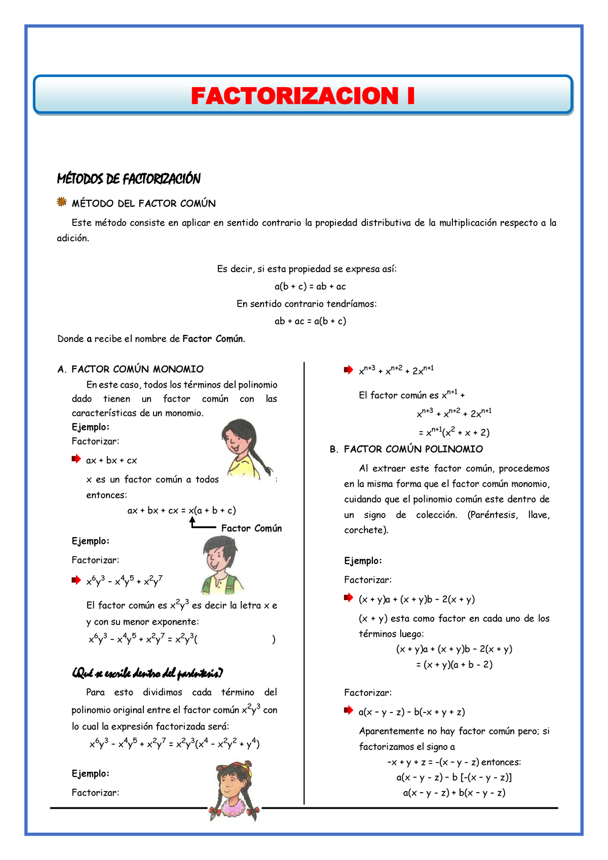 Factorización Por Factor Comun - FACTORIZACION I M.. DE FACTORIZACI”N M ...