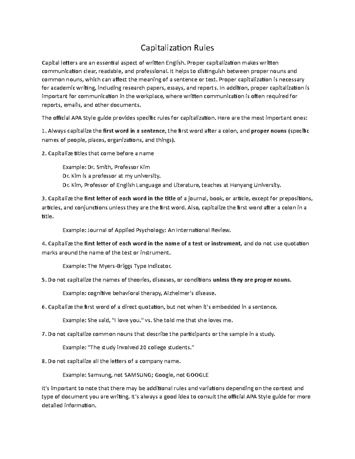 Capitalization Rules - Capitalization Rules Capital letters are an ...