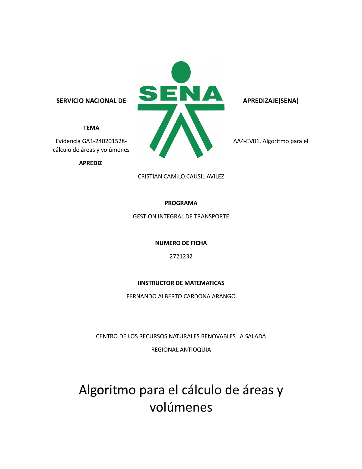 Algorismo - Calculo - SERVICIO NACIONAL DE APREDIZAJE(SENA) TEMA ...