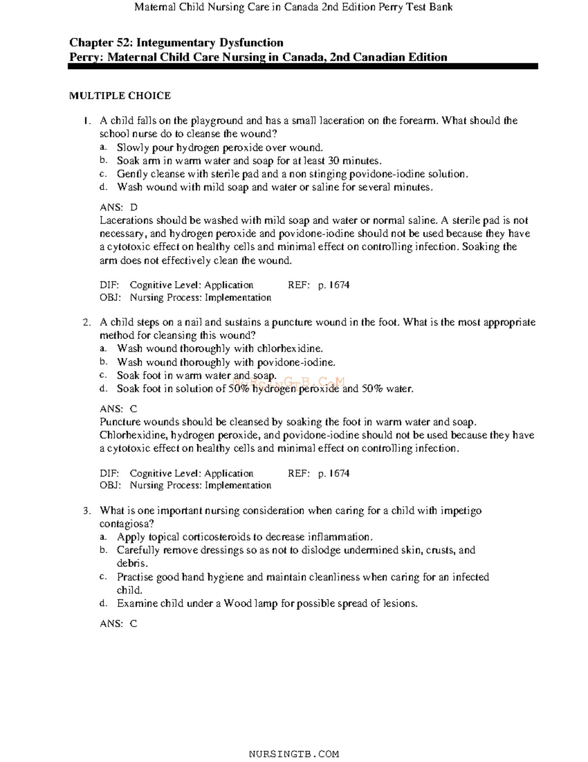 52 - Test Bank - NURSINGTB Chapter 52: Integumentary Dysfunction Perry ...