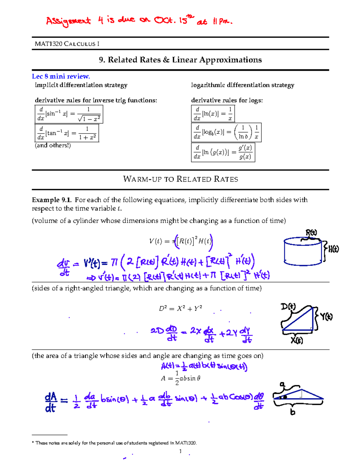 1320 G 202209 Notes 09 Filled - MAT1320 CALCULUS I 9. Related Rates ...