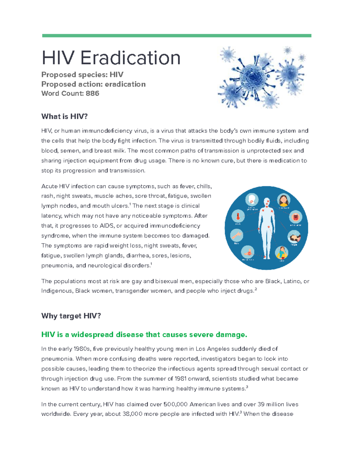 Cure The World Final Draft - Hiv Eradication Proposed Species: Hiv 