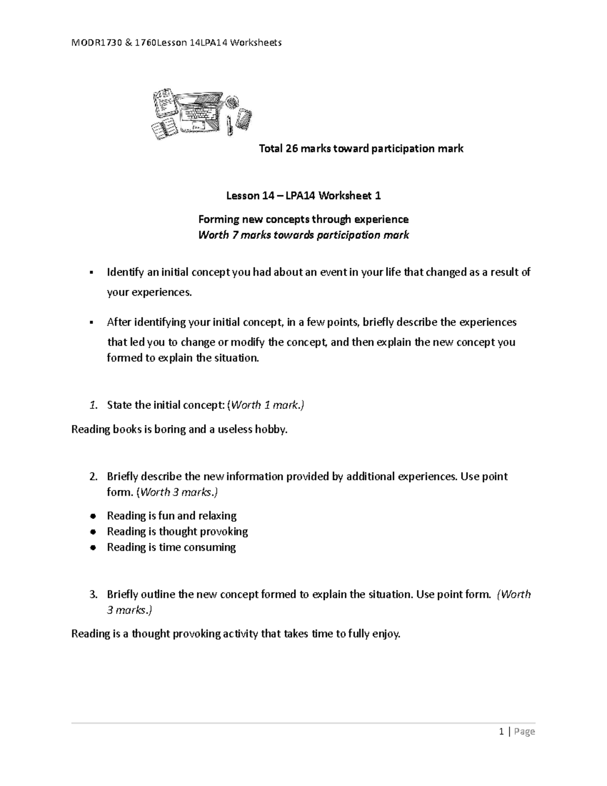 Learning Participation Mark 14 - Total 26 marks toward participation ...