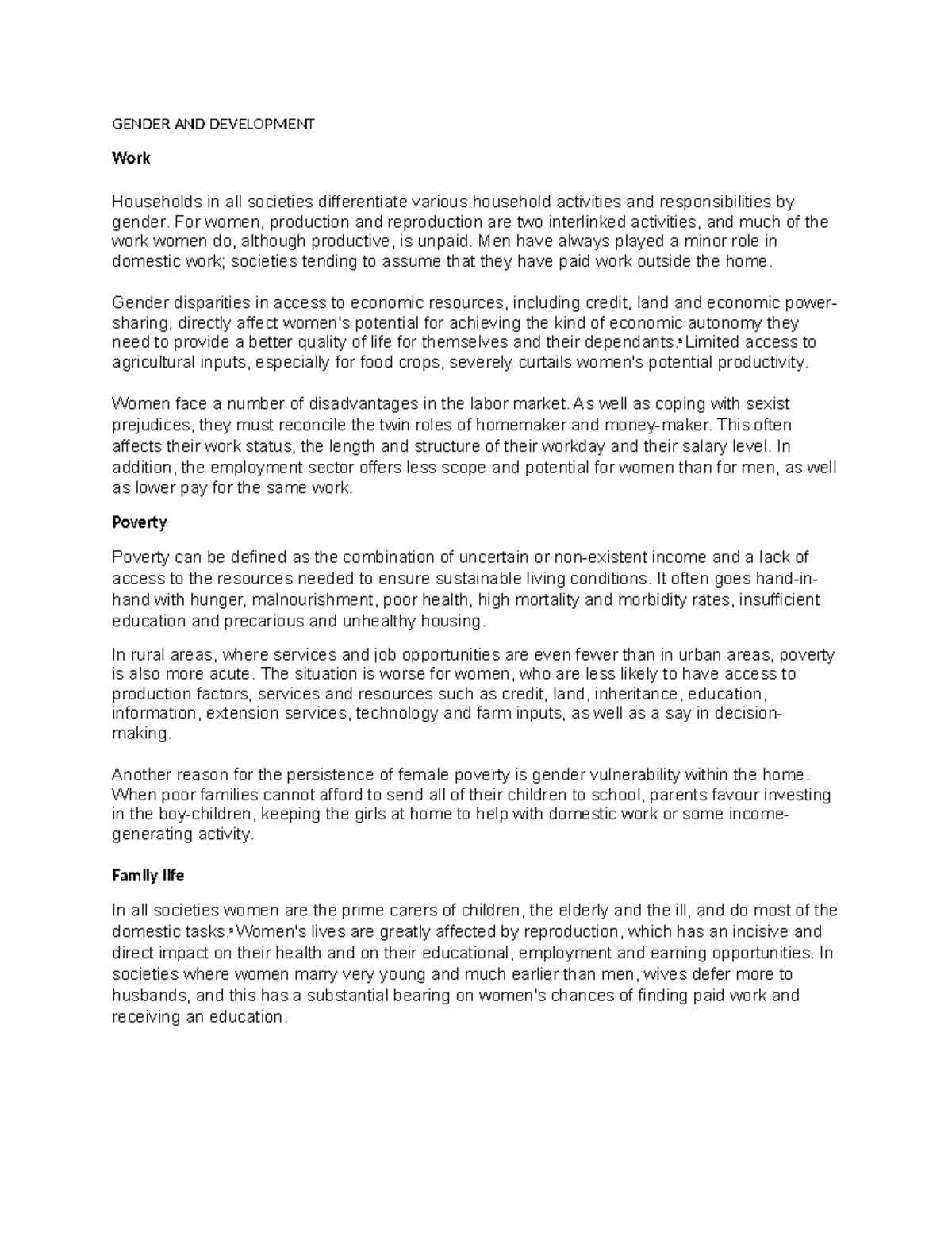 Gender AND Development - GENDER AND DEVELOPMENT Work Households in all ...