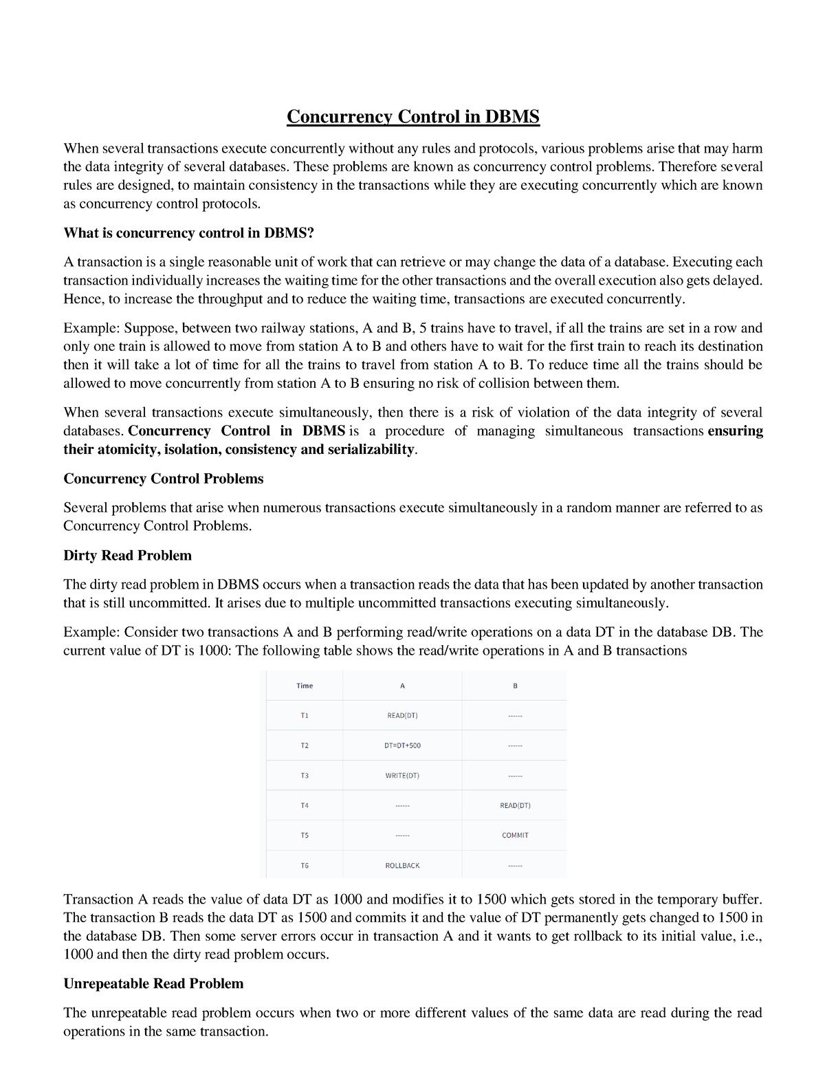 Concurrency Control In DBMS - These Problems Are Known As Concurrency ...