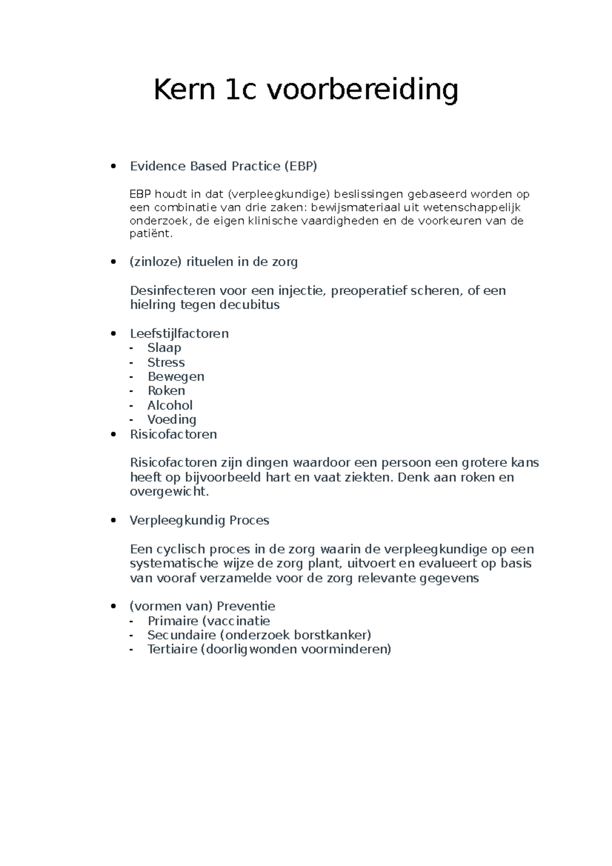 Kern Les 1c (blok 1) - Kern 1c Voorbereiding Evidence Based Practice ...