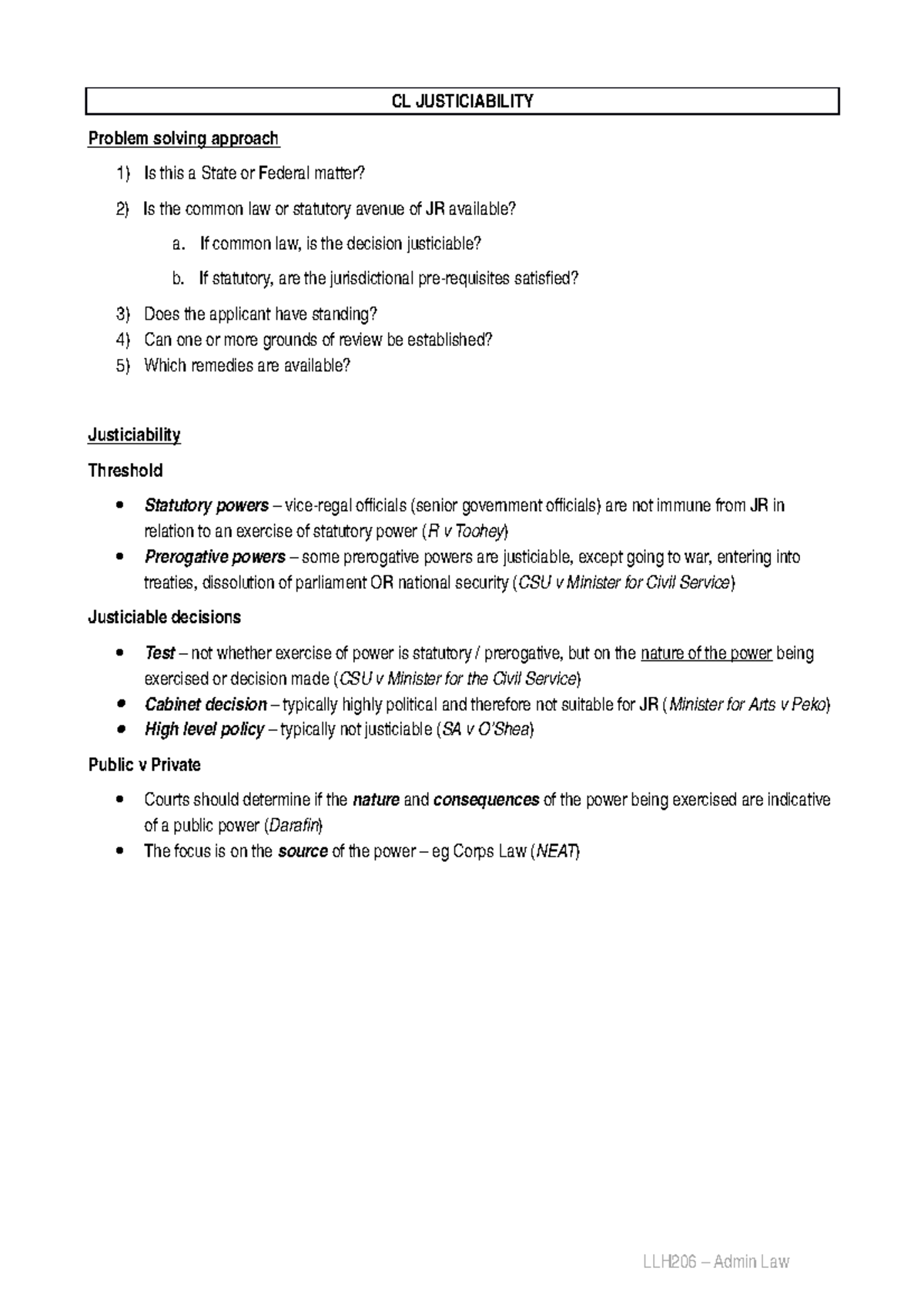 Problem Solving Summary-1 - CL JUSTICIABILITY Problem solving approach ...