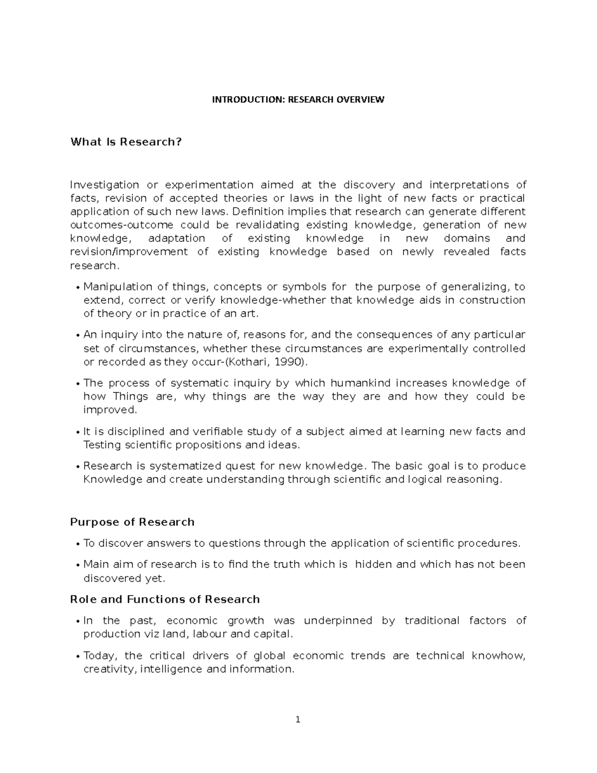 Lecture ONE Research Overview - INTRODUCTION: RESEARCH OVERVIEW What Is