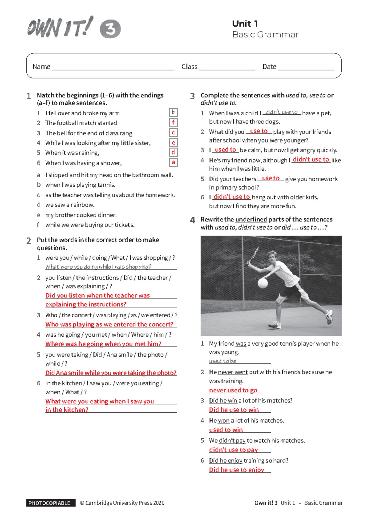 Basic Grammar Unit1 with answers - PHOTOCOPIABLE © Cambridge University ...