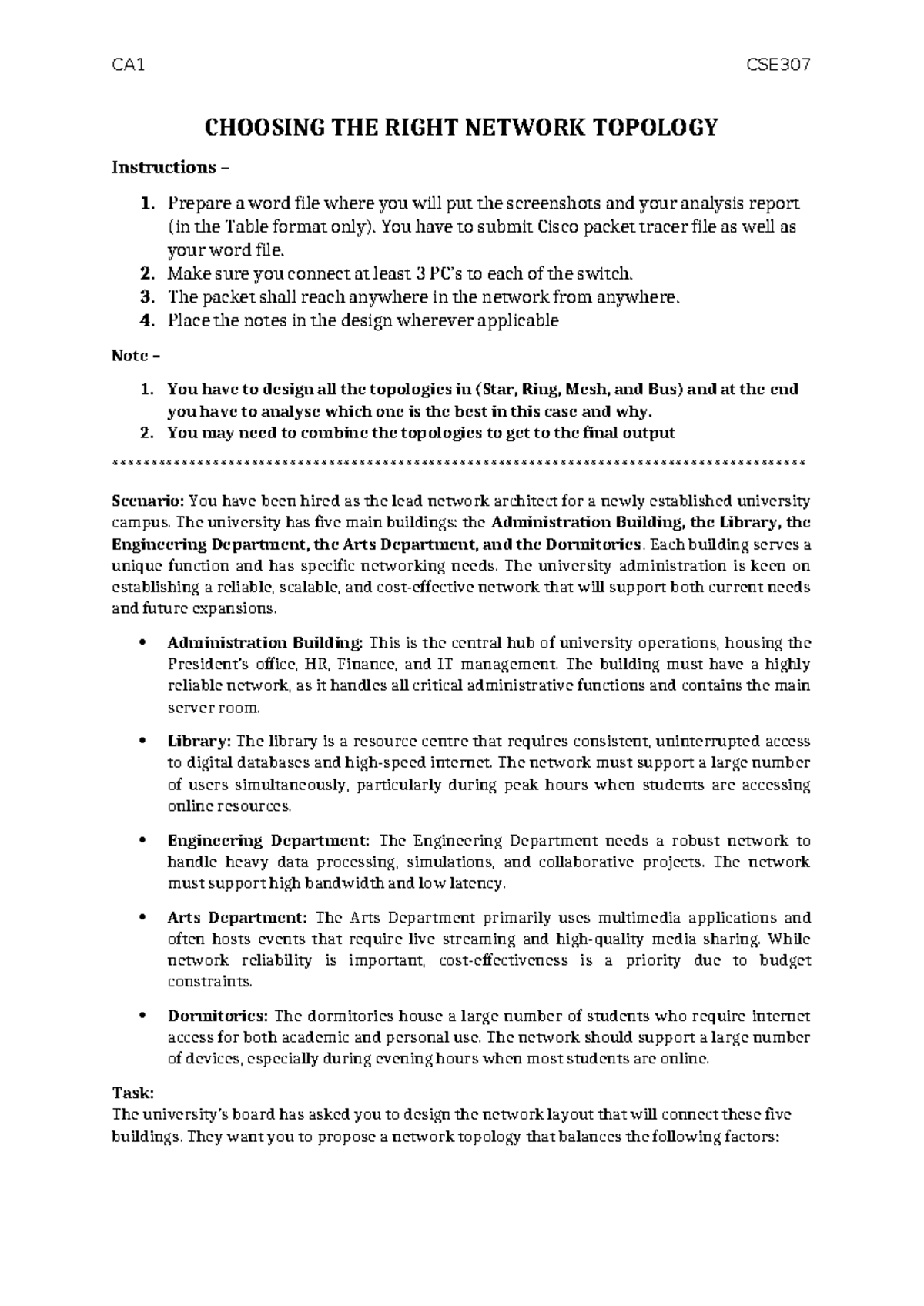 Choosing THE Right Network Topology CA1 CSE CHOOSING THE RIGHT