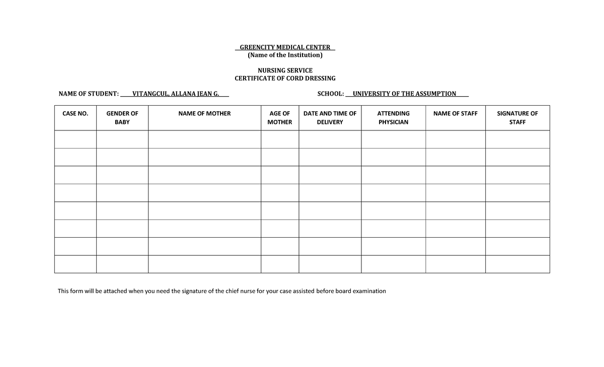 K - adgsdgsgd - (Name of the Institution) NURSING SERVICE CERTIFICATE ...