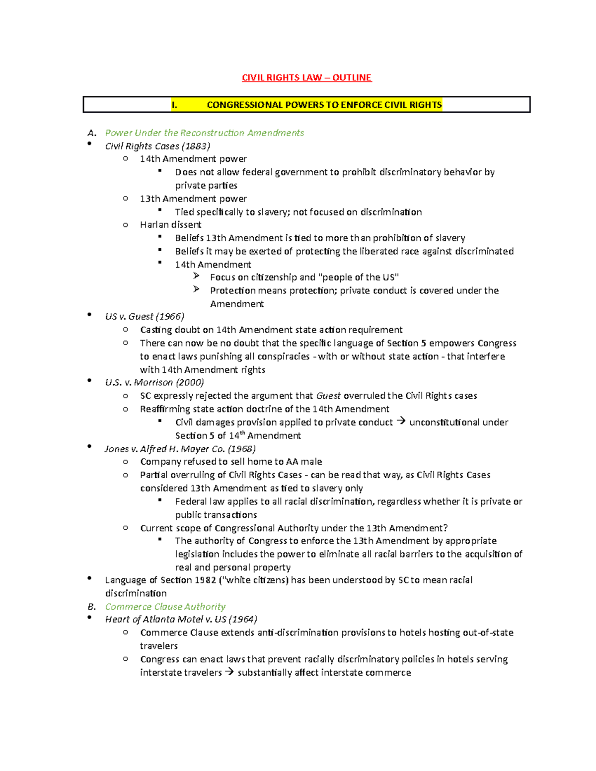 Civil Rights Outline This Is A Collection Of All The Notes I Took During Lectures And The 5982