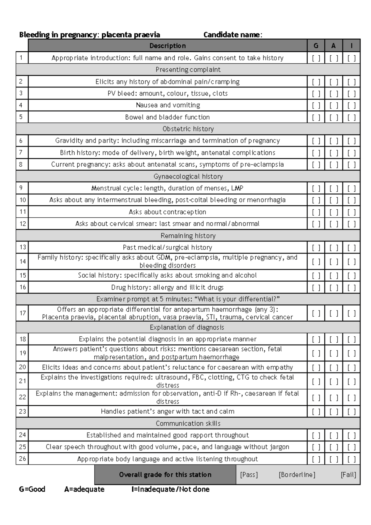 Class Yr 4 Mock - Mock OSCE Barts and the London with Checklist ...