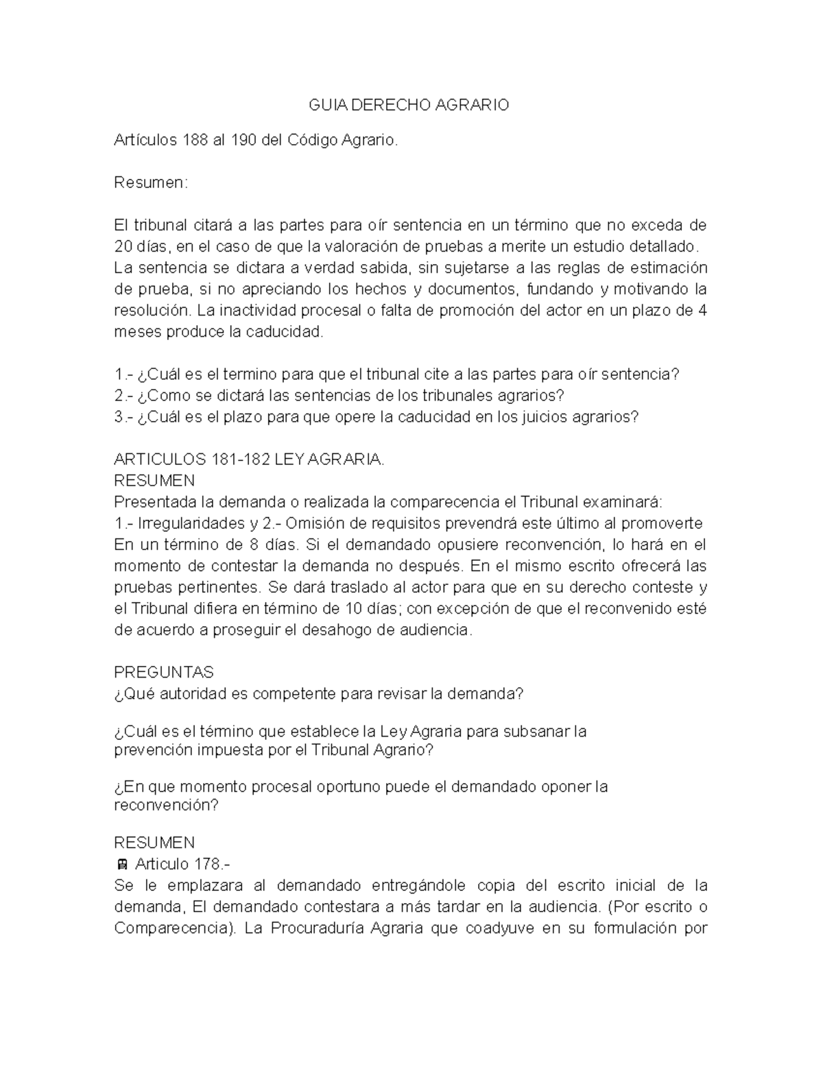 GUIA Derecho Agrario - Apuntes Artículos 181 - GUIA DERECHO AGRARIO ...