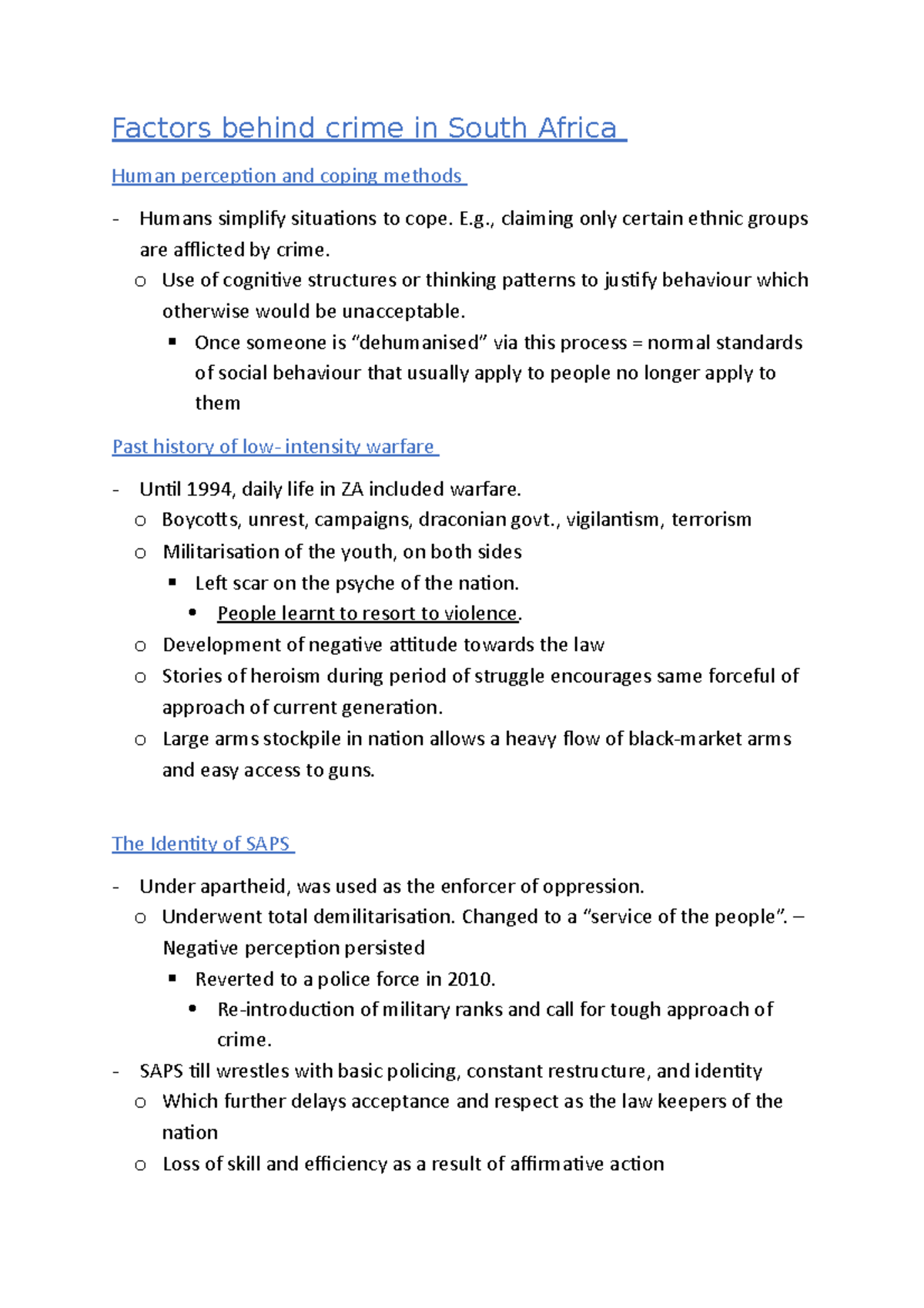 Factors of Crime in ZA - Factors behind crime in South Africa Human ...