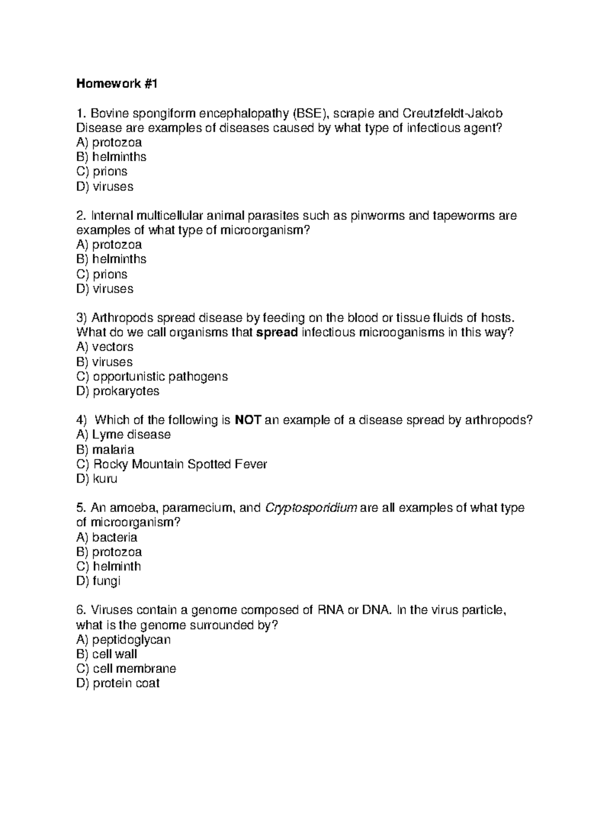 intro to micro homework worksheet - Homework # Bovine spongiform ...