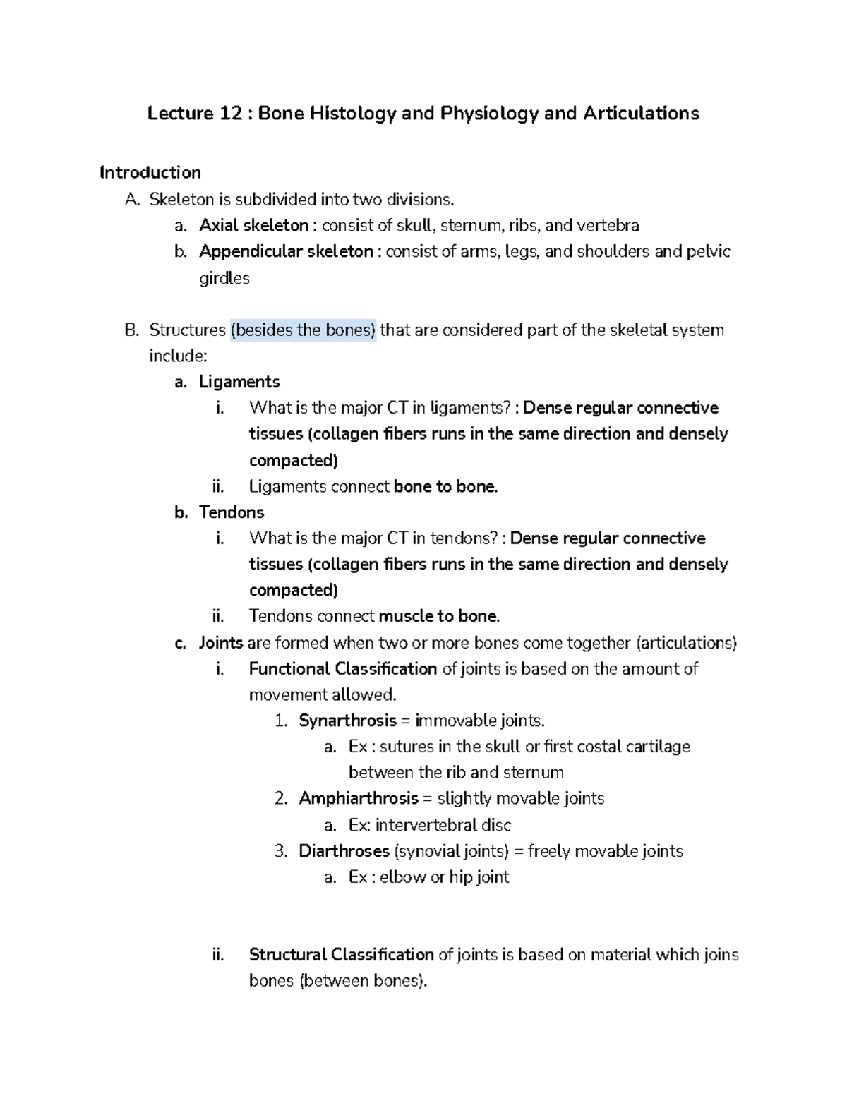 Lecture 12 Bone Histology and Physiology and Articulations - BIOL 2401 ...