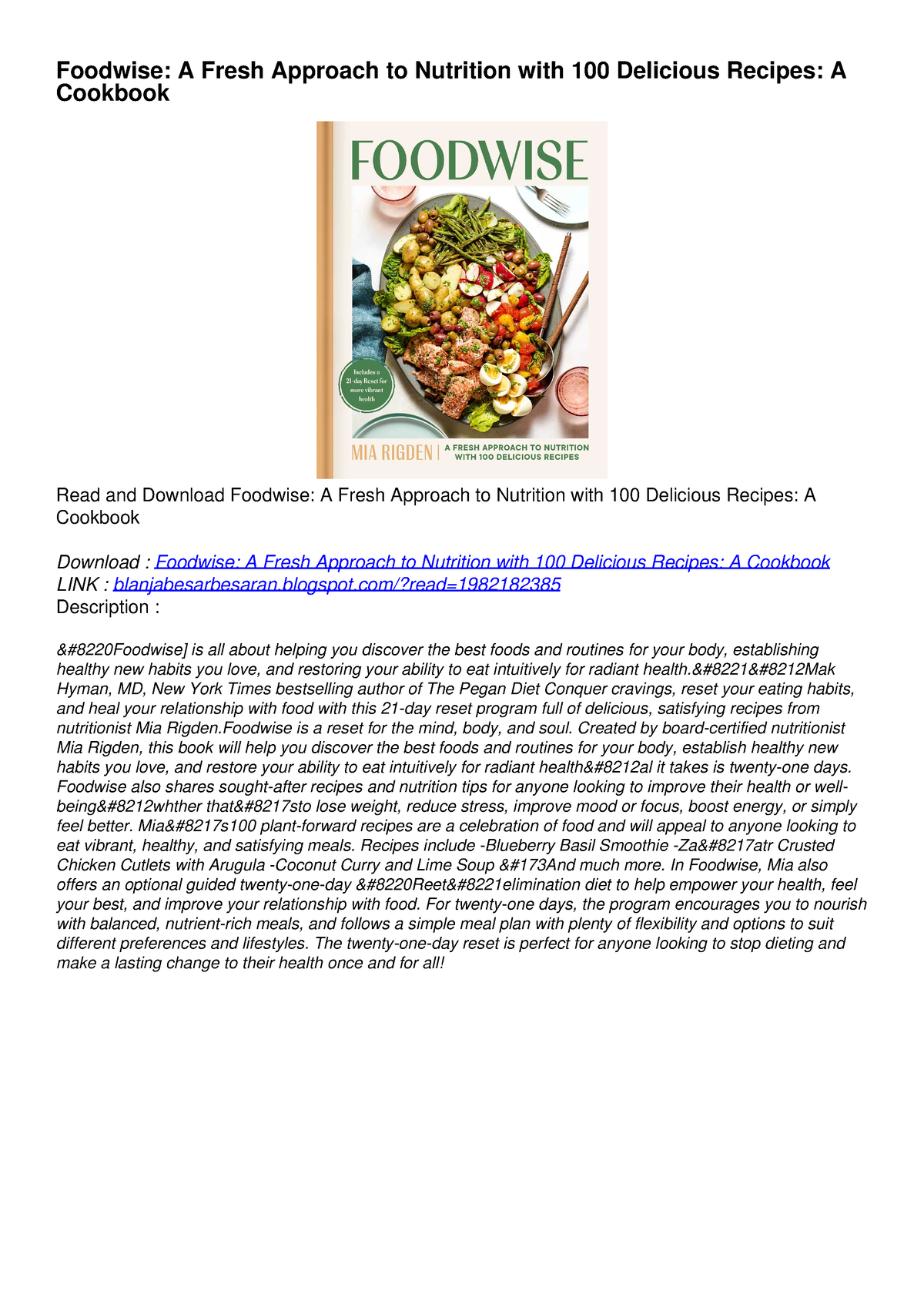 [PDF] DOWNLOAD FREE Foodwise: A Fresh Approach to Nutrition with 100 ...