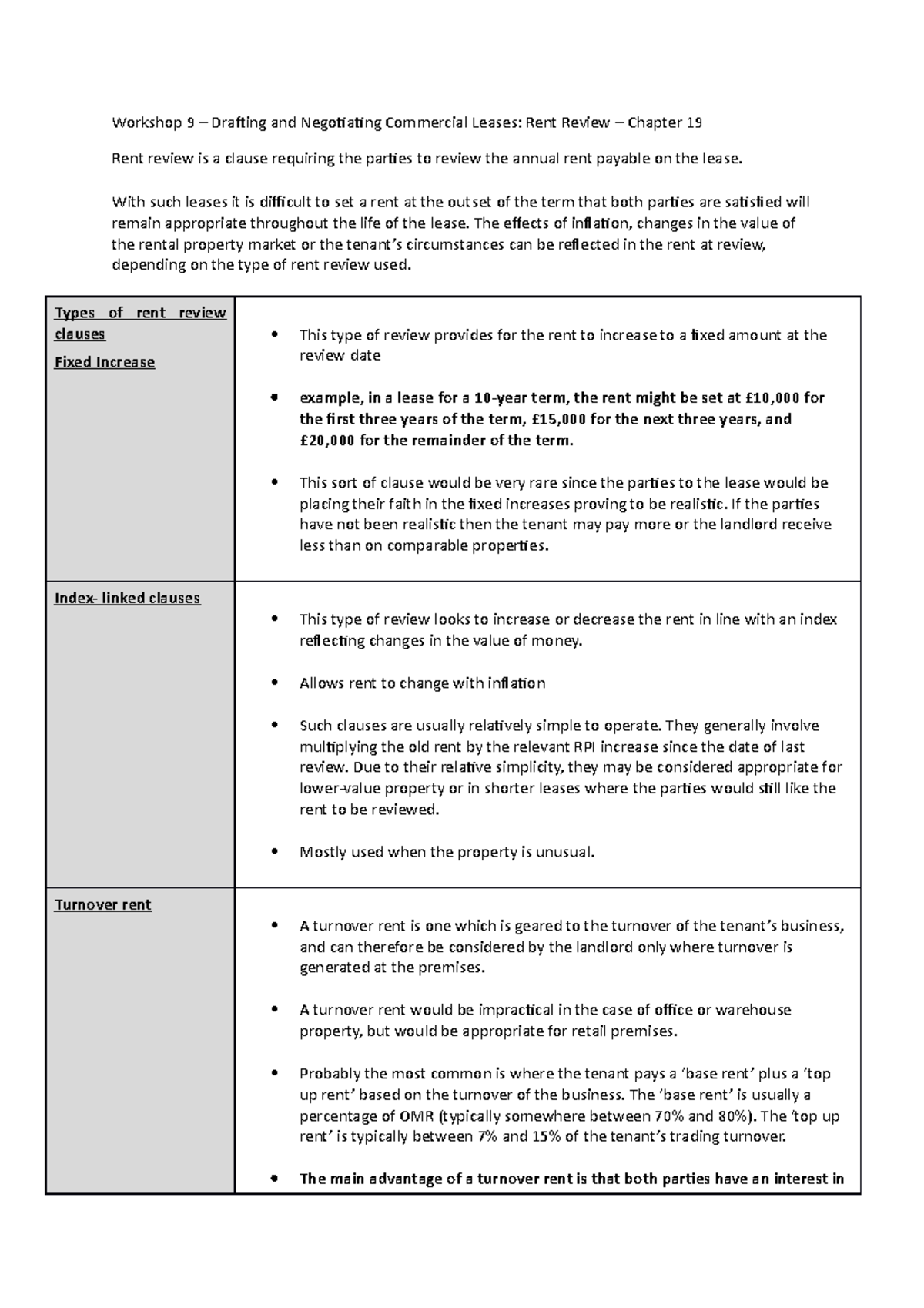 1. Rent Review - Workshop 9 – Drafting and Negotiating Commercial ...