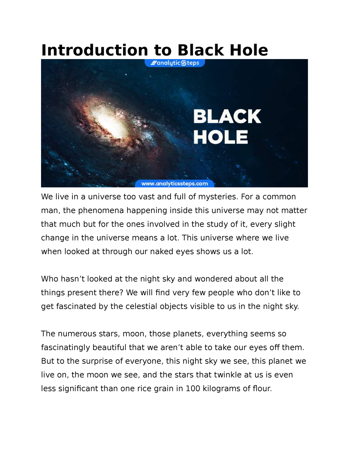 Introduction to Black Hole - For a common man, the phenomena happening ...