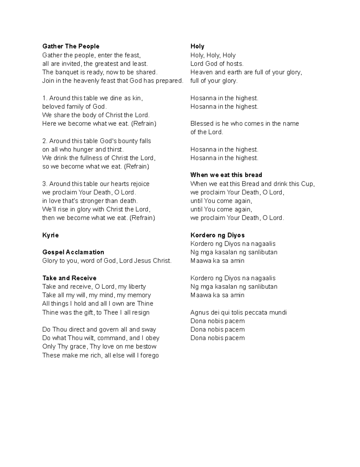 Tenor Lyrics - aaaa - Gather The People Holy Gather the people, enter ...