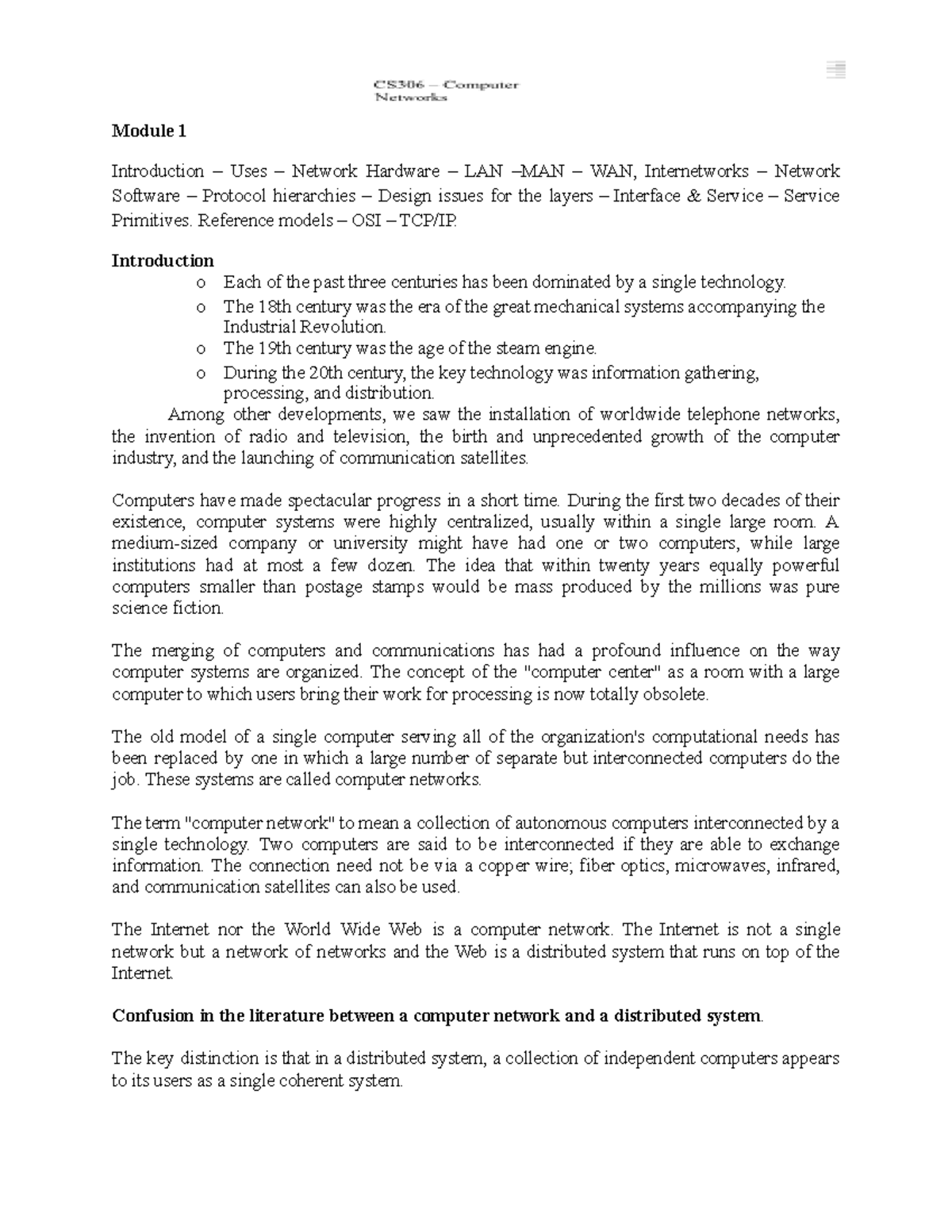Computer Networks Module Module 1 - Module 1 Introduction – Uses ...