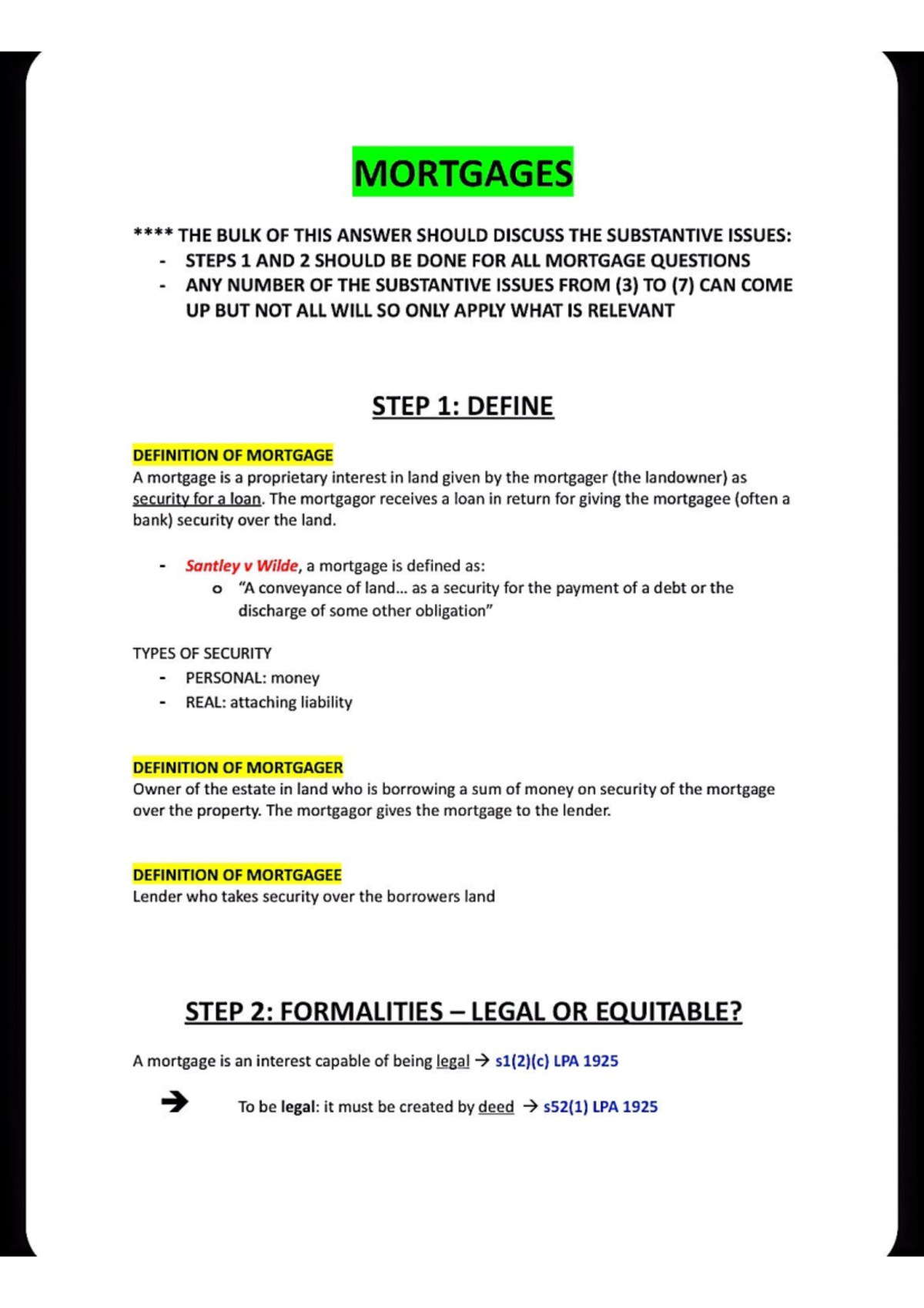 Mortgage problem structure - MORTGAGES THE BULK OF THIS ANSWER SHOULD ...