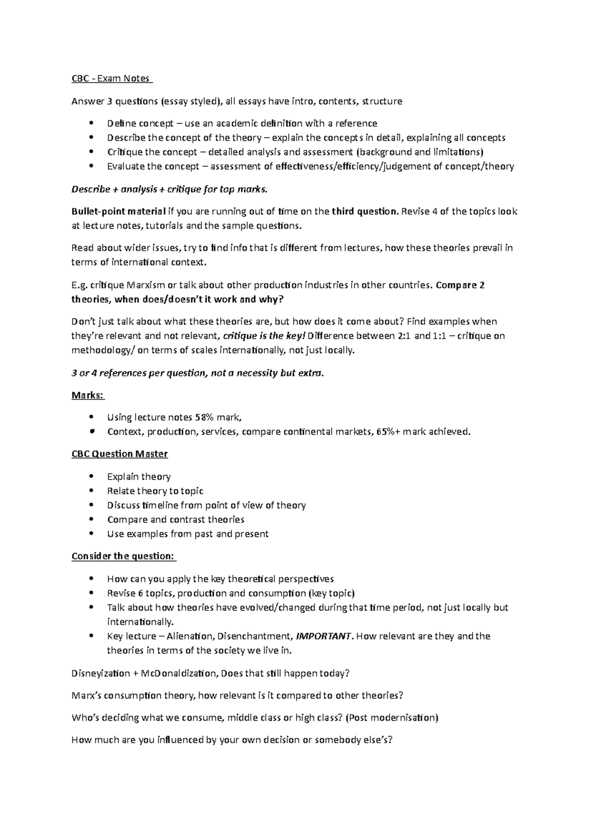 Lecture notes, lecture Final Lecture - Exam notes - CBC Exam Notes ...