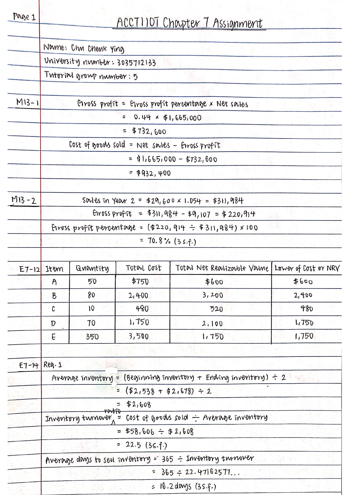 ACCT1101 Ch 7 Assignment - Introduction To Financial Accounting - Studocu