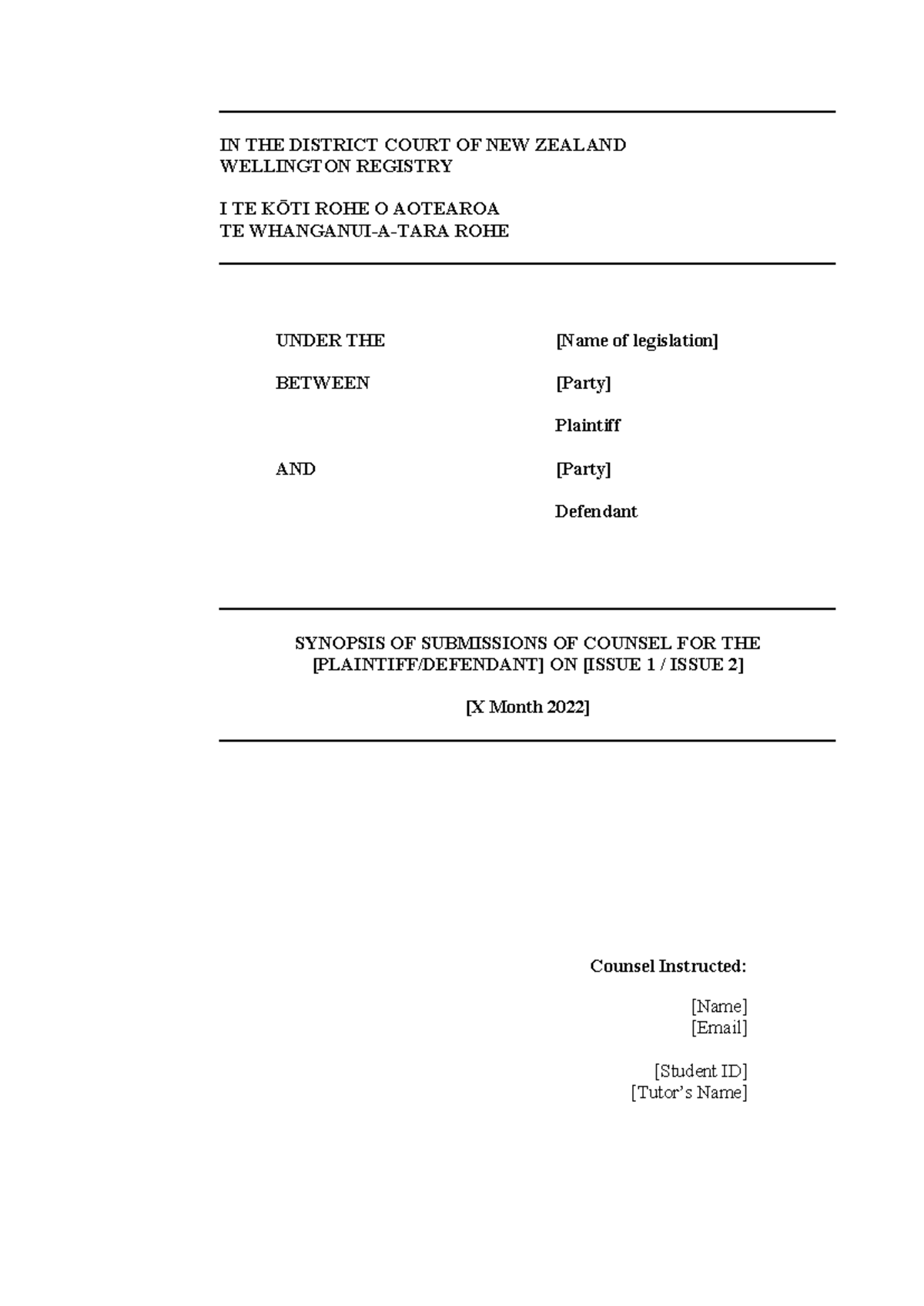 6. LAWS297-2022 Written Submissions Template - IN THE DISTRICT COURT OF ...