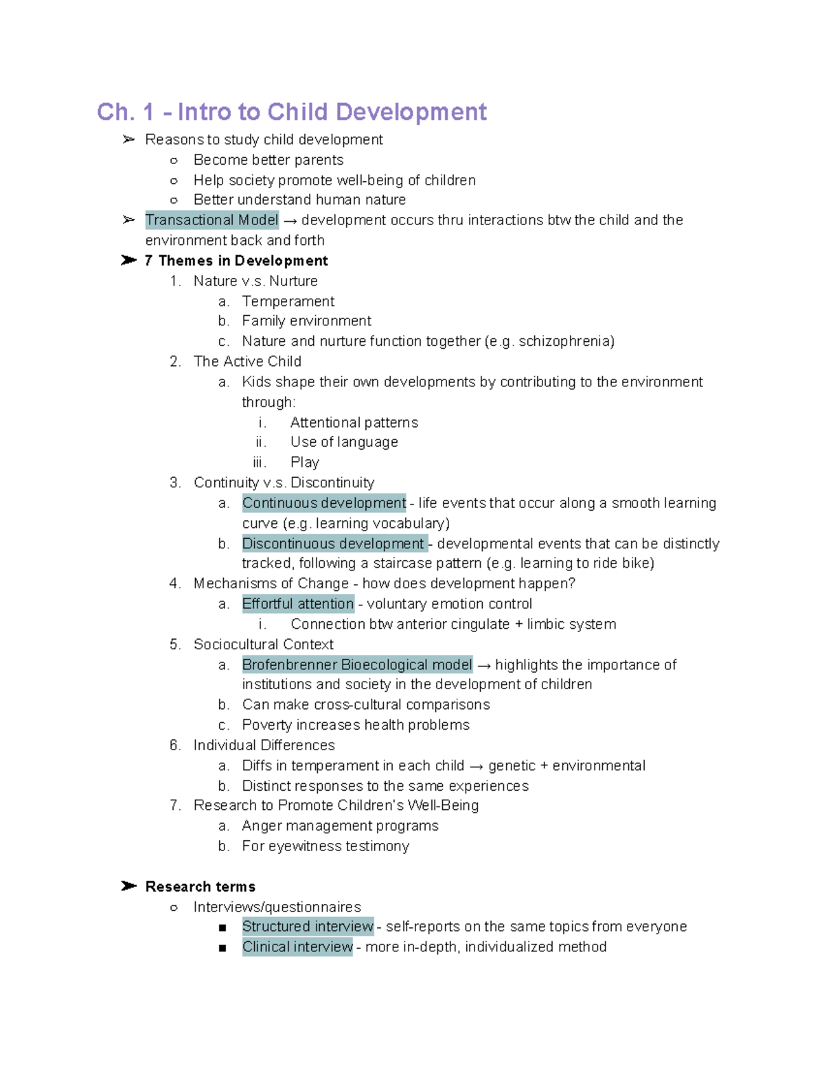 PSYC 101 Notes - Ch. 1 - Intro to Child Development Reasons to study ...