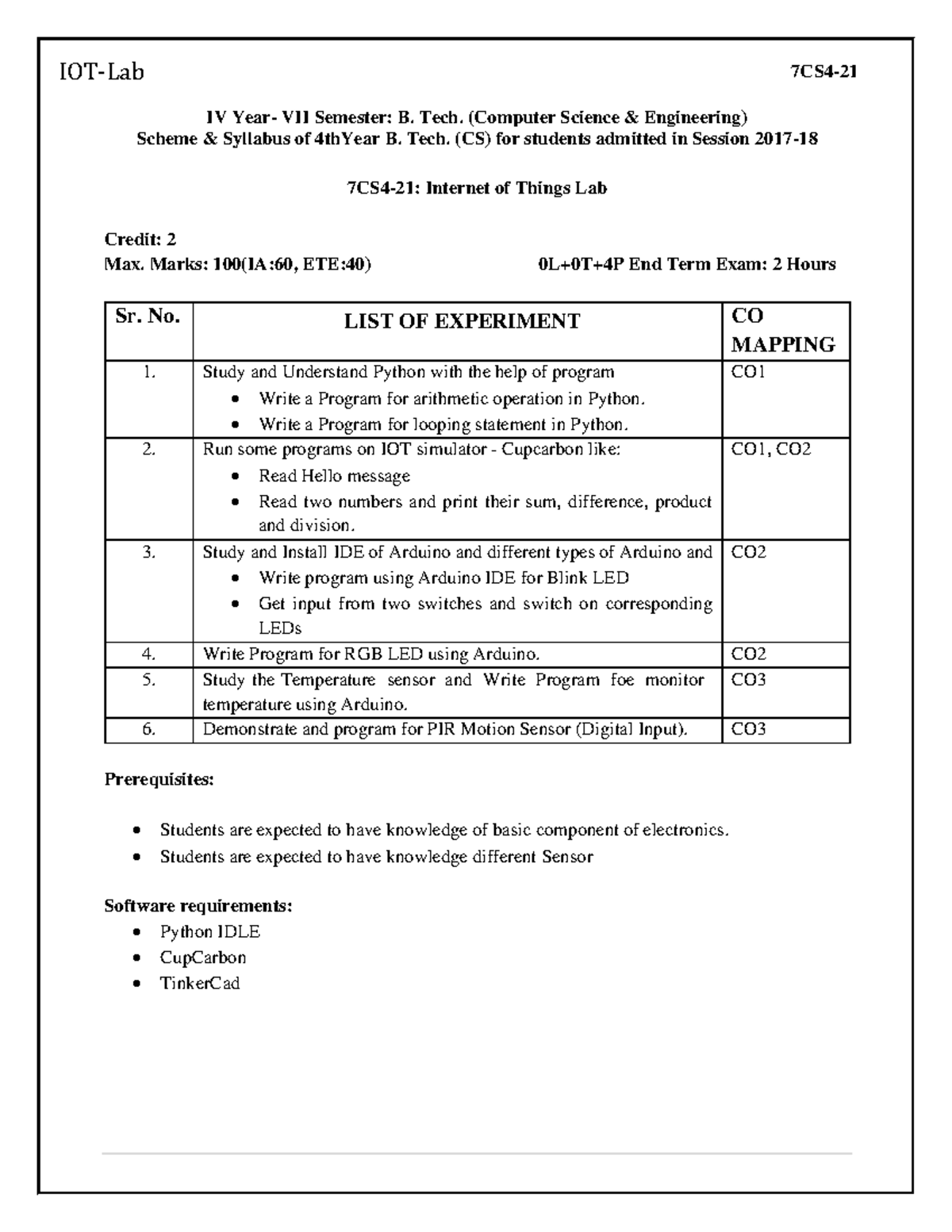 IOT Lab FILE iot lab file for btu and rtu IV Year VII Semester B