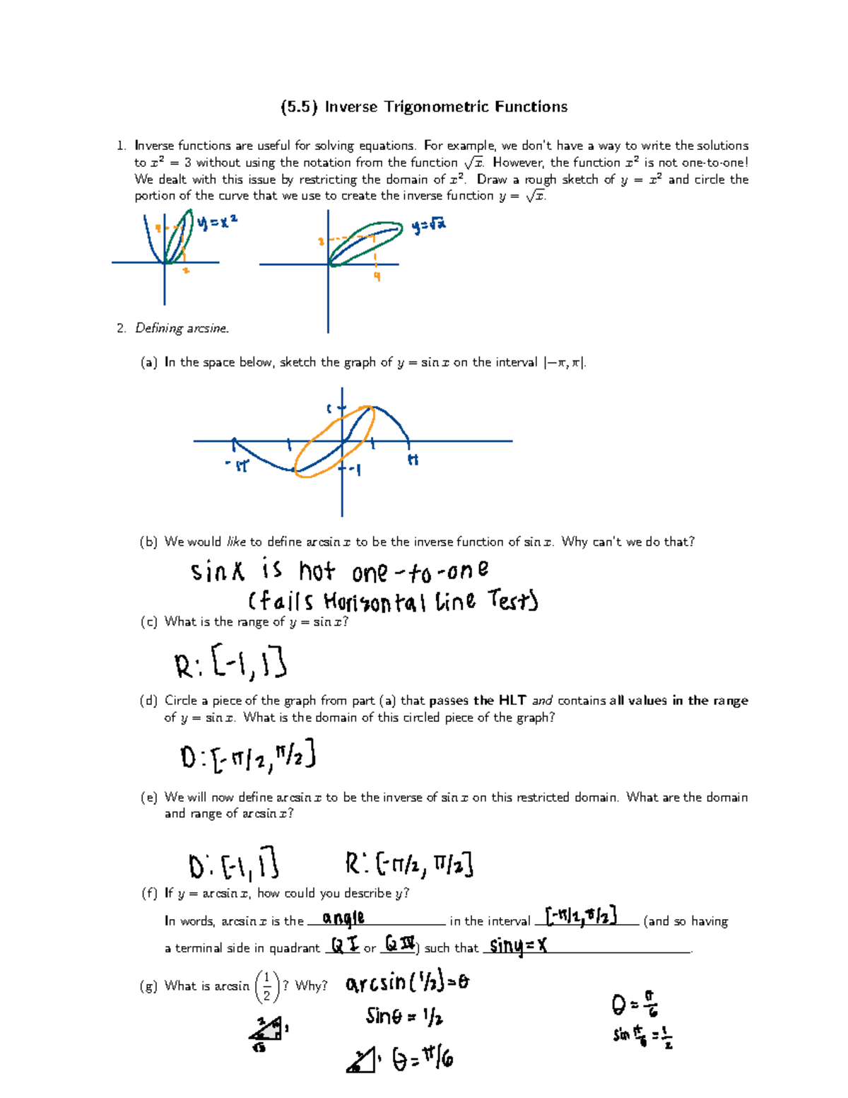 5 5 Inverse Trig Functions - (5) Inverse Trigonometric Functions ...